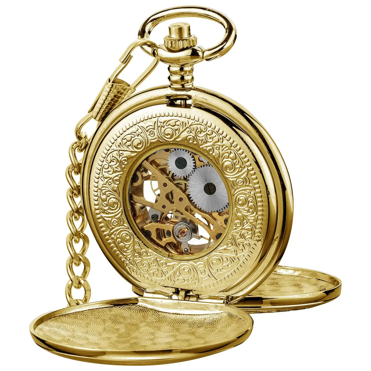 VIGOROSO Mechanical Pocket Watch for Men Gold with Chain | Vintage Skeleton Dial, 4.6cm Diameter, Hand Wind, Classic Style - view 3