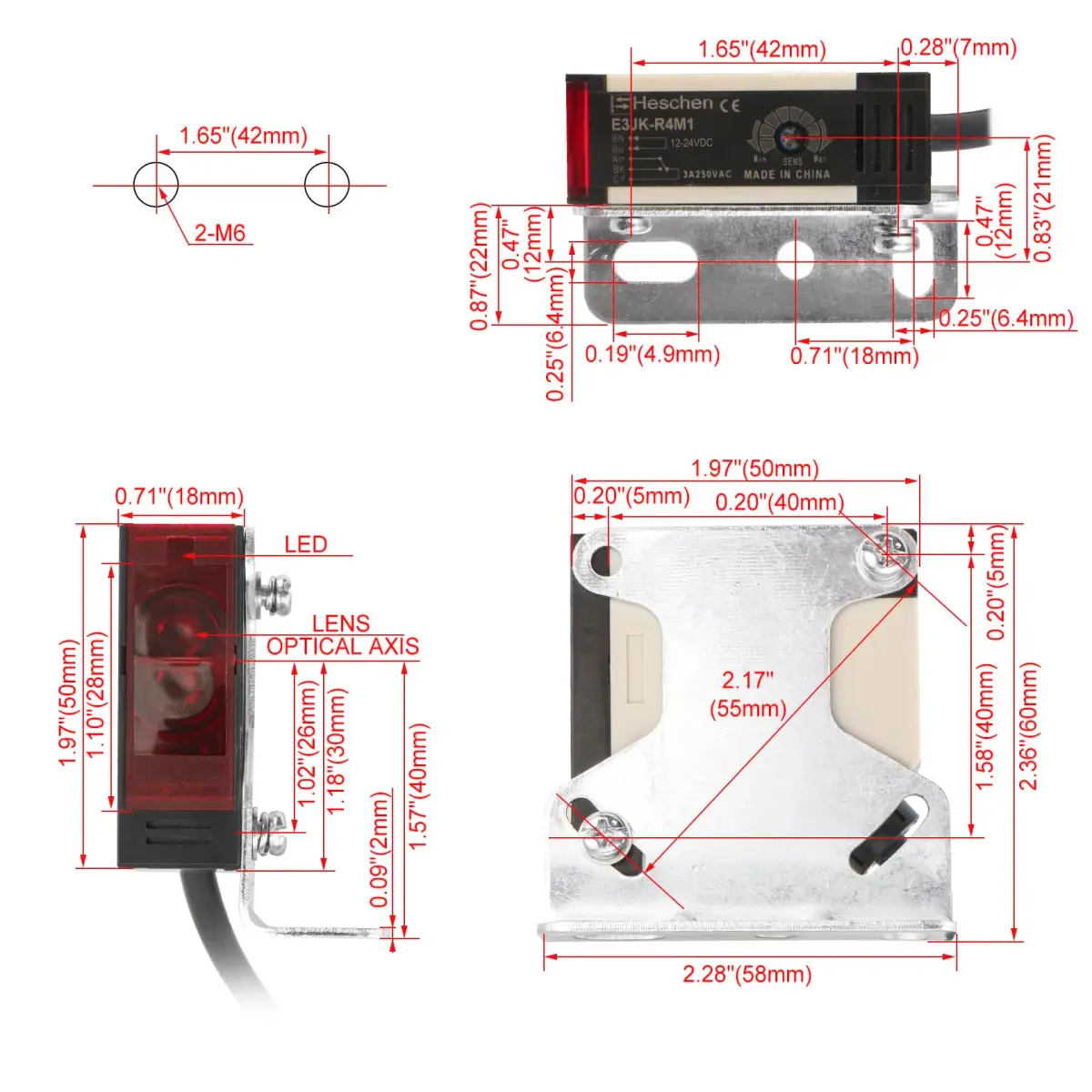 Heschen Photoelectric Sensor Switch DC12-24V 4m Detection Range | Feedback Reflection Type - view 2