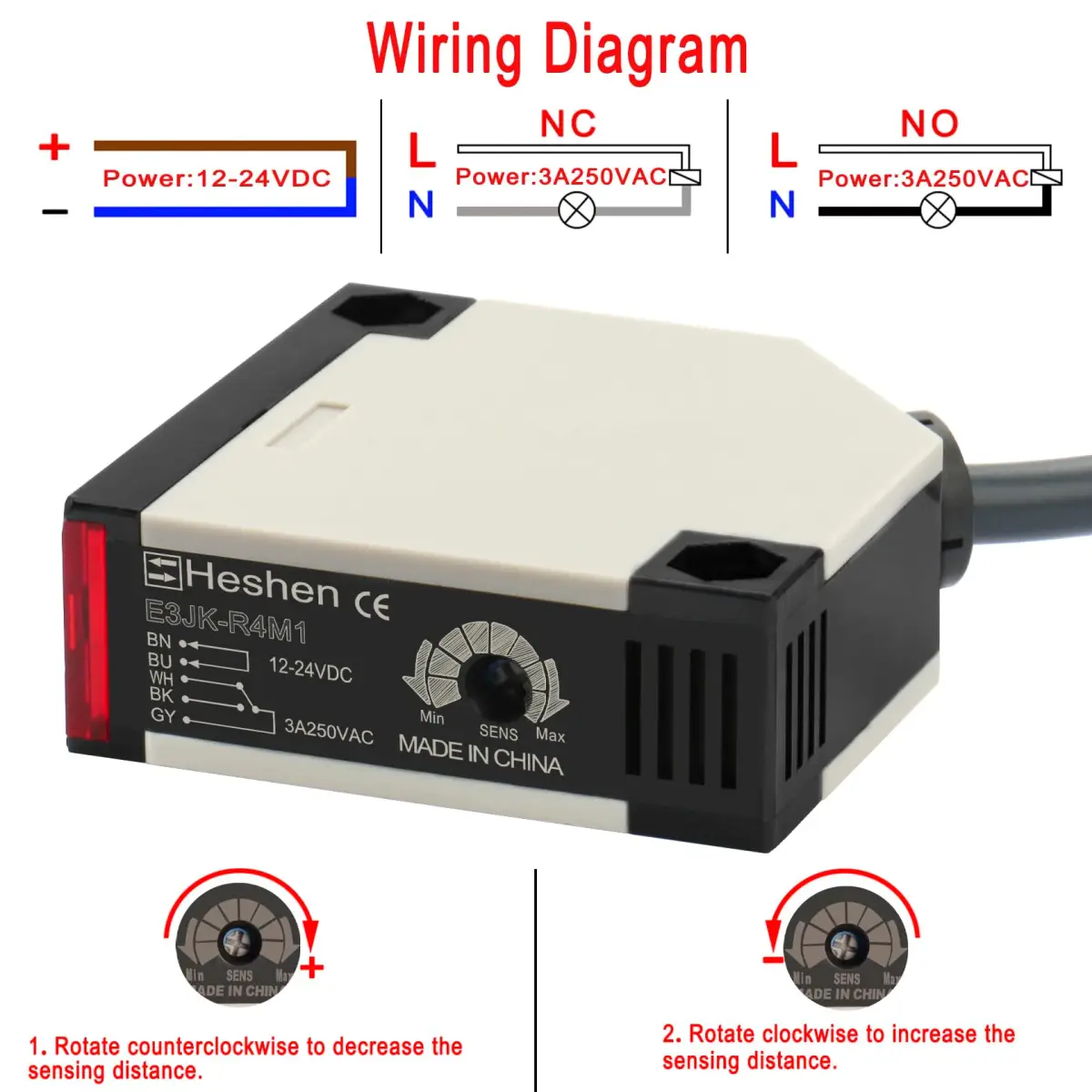 Heschen Photoelectric Sensor Switch DC12-24V 4m Detection Range | Feedback Reflection Type - view 3