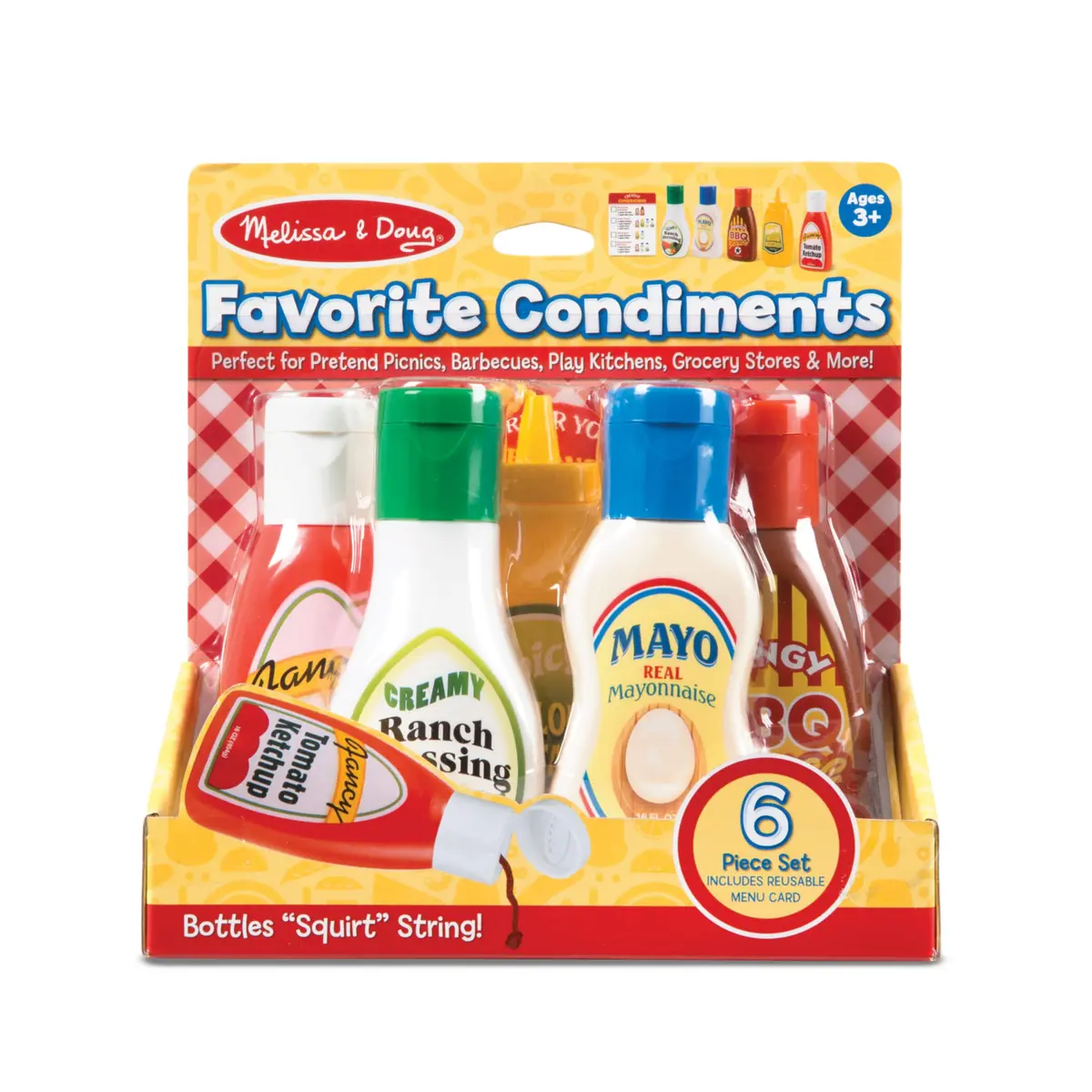 Melissa & Doug Favorite Condiments Play Kitchen Food Toys | 5 Containers with Squirting Action, Ages 3-6 - view 6