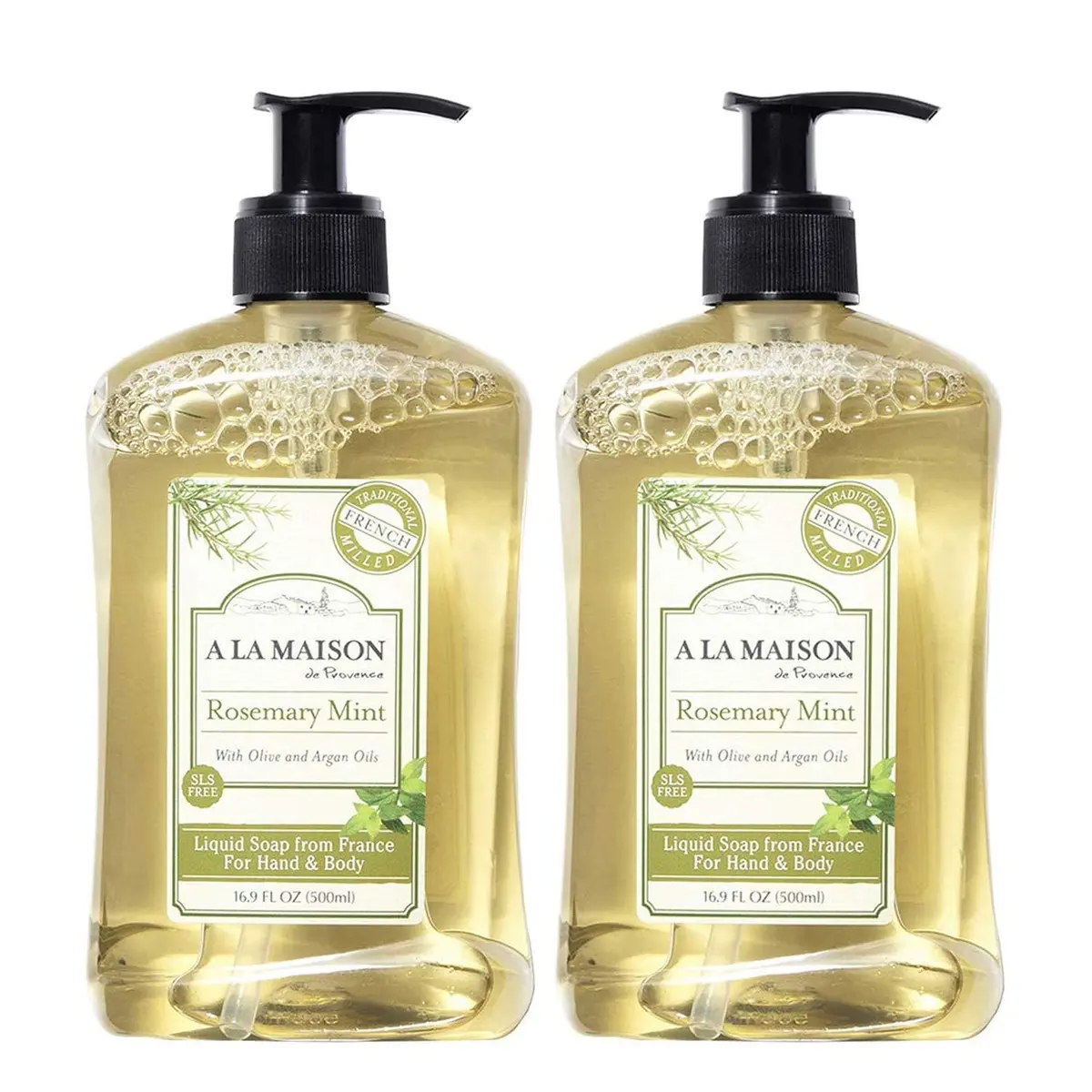 A LA MAISON French Liquid Hand Soap, Rosemary Mint | Natural, Vegan, Biodegradable (16.9 oz, 2 Pack) - main product image