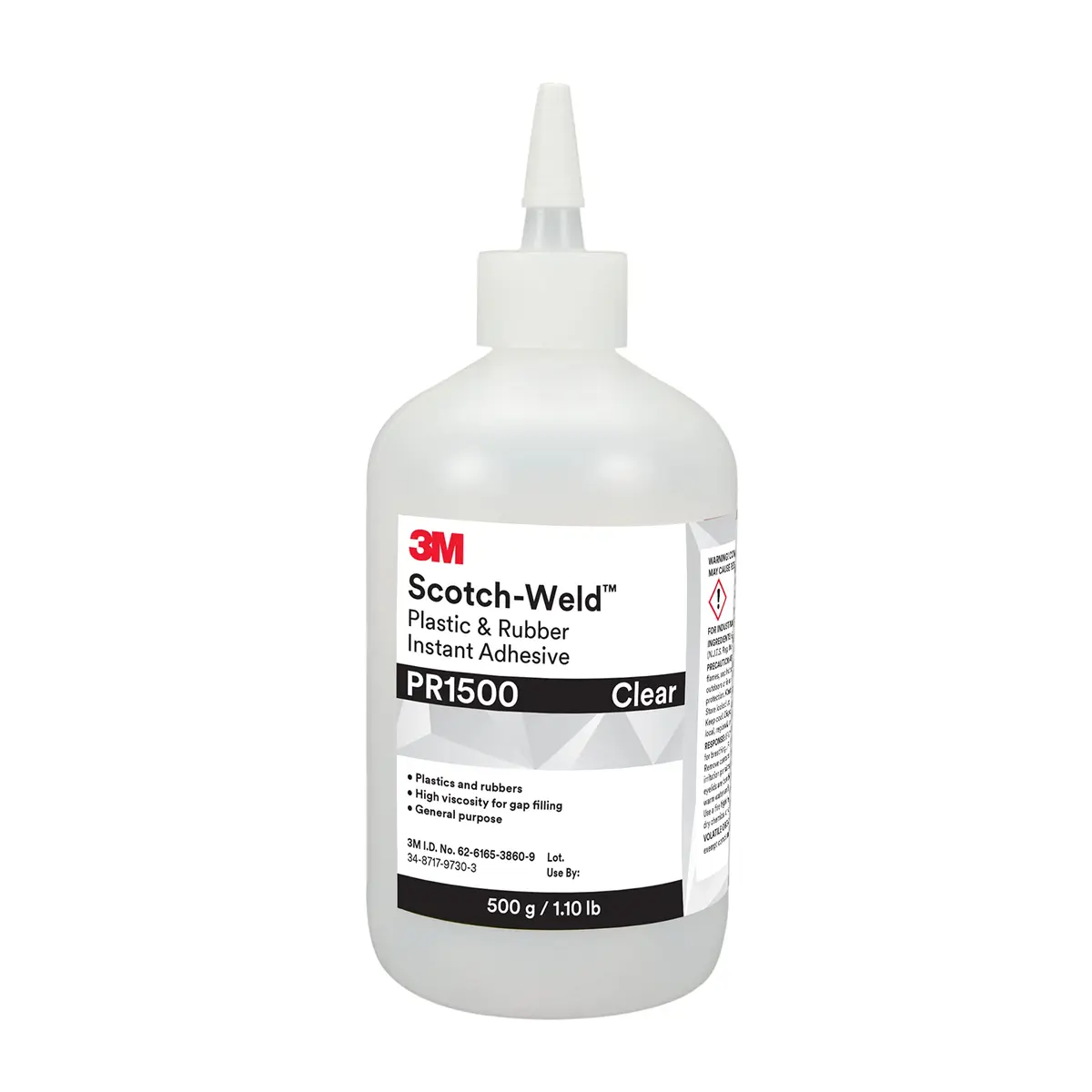 3M Scotch-Weld Plastic & Rubber Instant Adhesive PR1500, Clear, 500 Gram | Bonds Plastics & Rubbers - main product image
