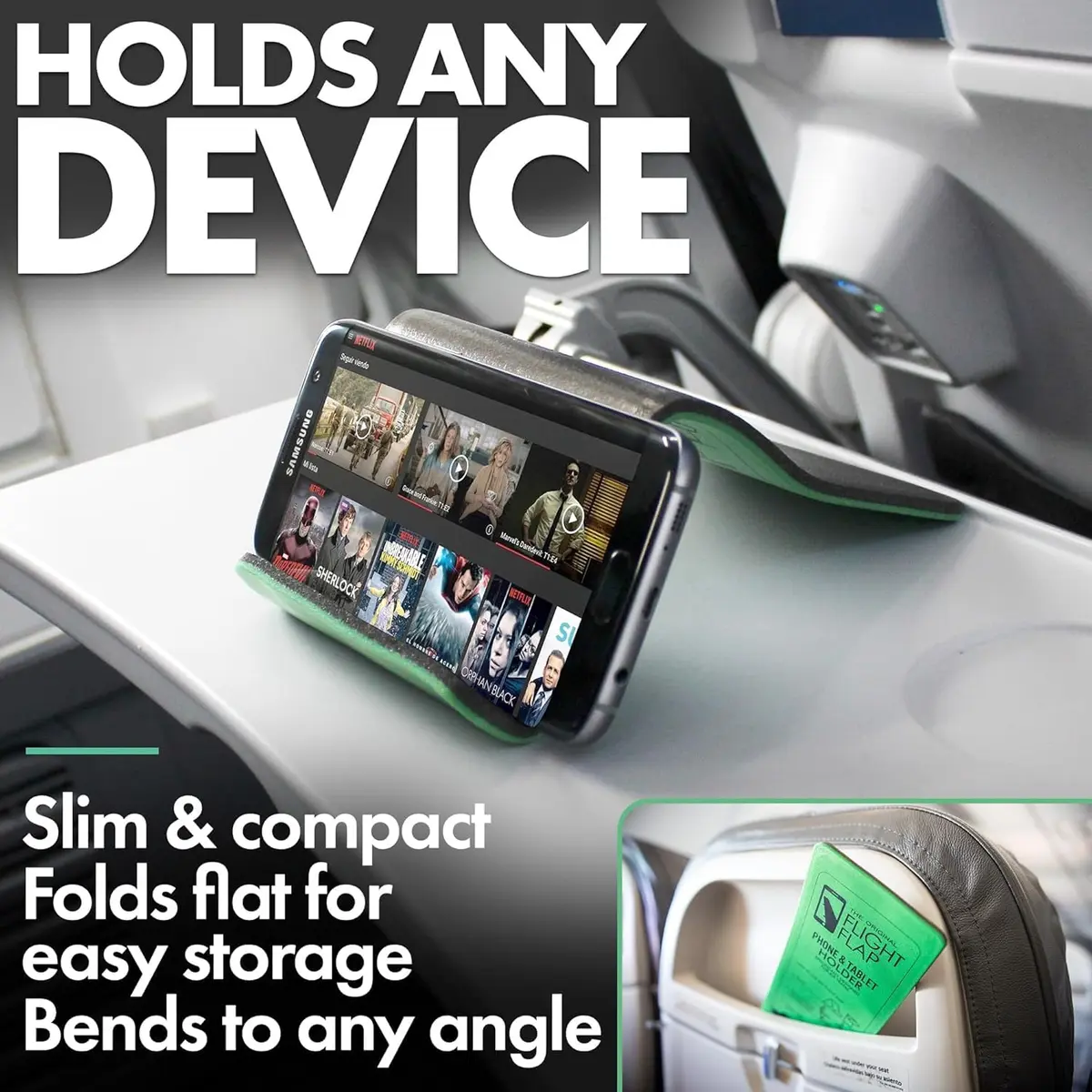 Flight Flap Airplane Phone Holder, Flexible Folding Cellphone Stand, Green | Travel & Long Flight Accessory - view 4