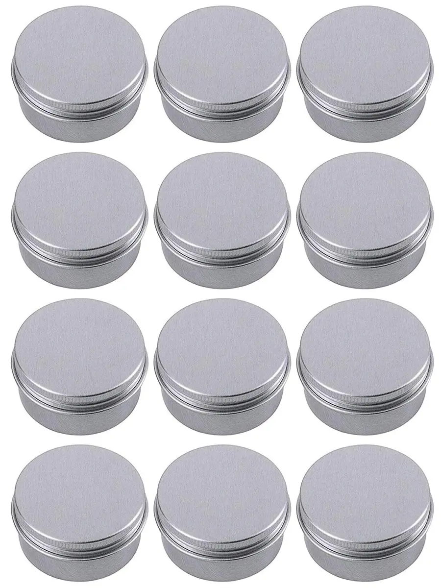 Hulless 12 Pack 0.5 Ounce (15 ml) Aluminum Tin Jars with Screw Lids | Refillable Cosmetic Containers - main product image