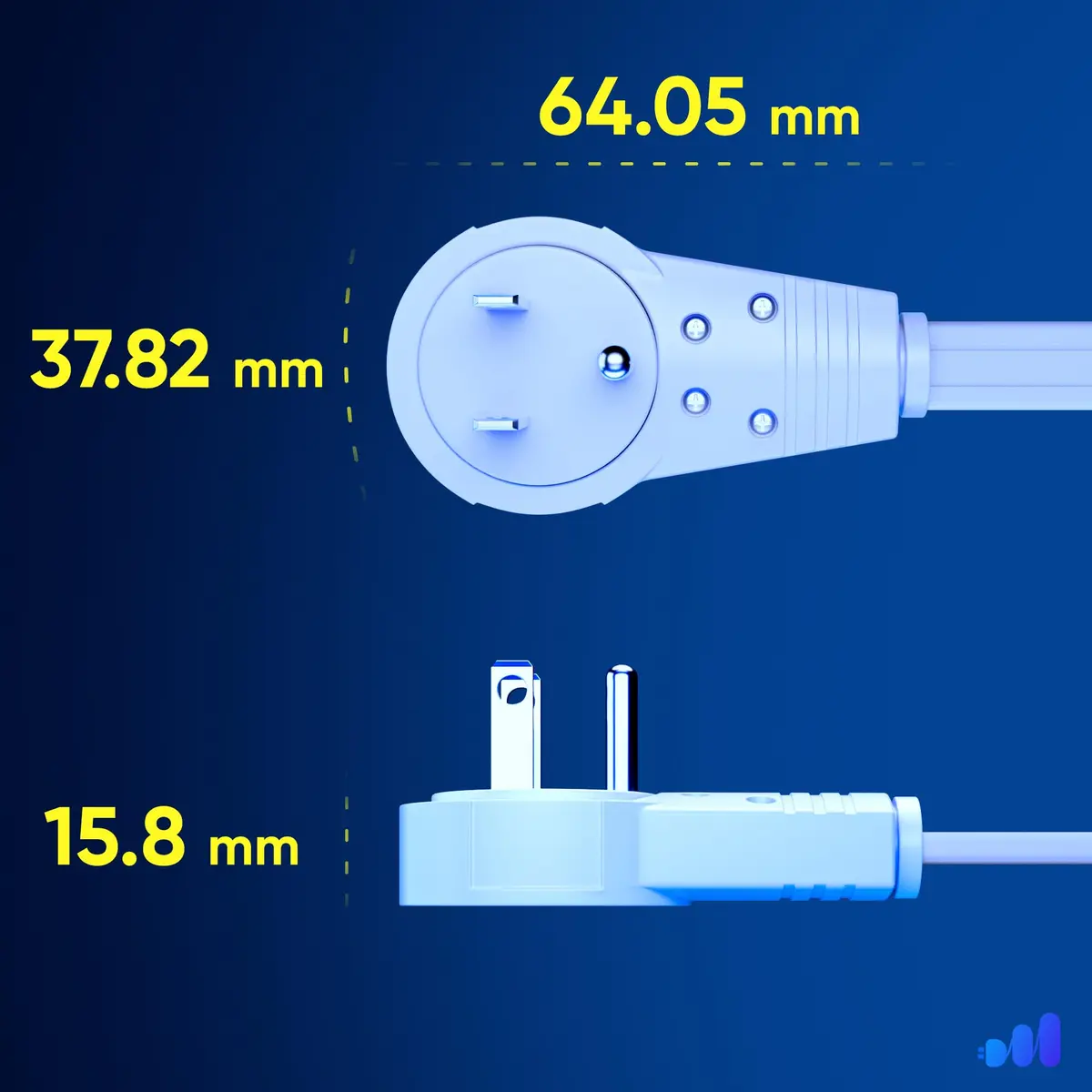 Maximm 1 Ft UL 360° Rotating Flat Plug Extension Cord, 3-Outlet, 16/3 AWG | Space-Saving Design for Indoor Use - view 3