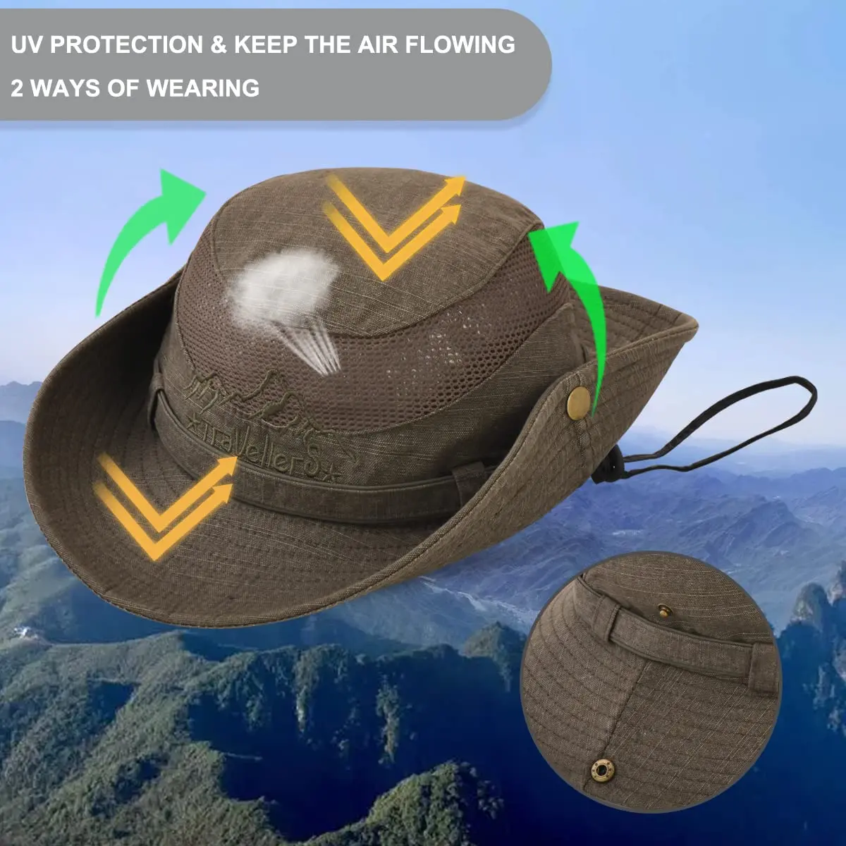KeepSa Cotton Sun Hat Men Wide Brim Bucket Safari Boonie | Breathable, Foldable & UV Resistant (70-120c) - view 3