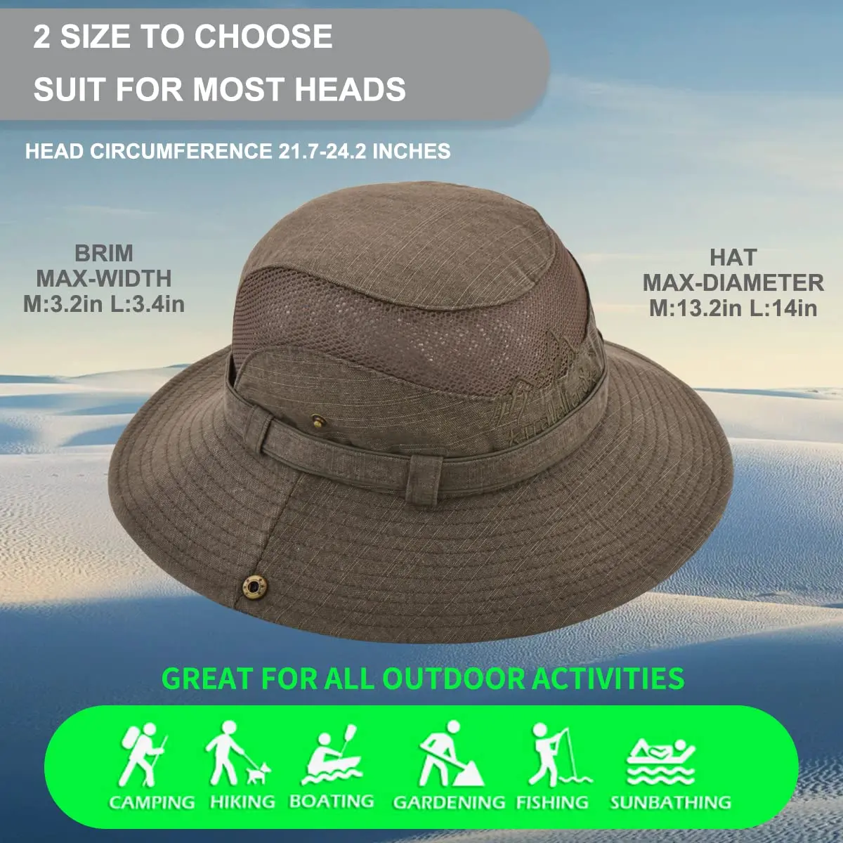 KeepSa Cotton Sun Hat Men Wide Brim Bucket Safari Boonie | Breathable, Foldable & UV Resistant (70-120c) - view 4