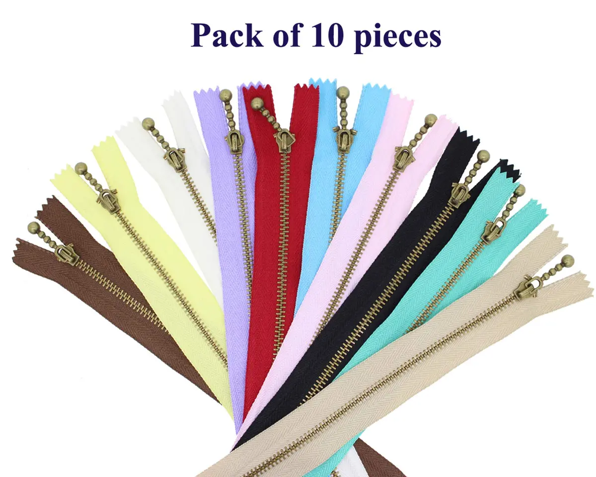 Beaulegan Metal Zippers 10 Pcs - #3 Antique Brass Close-end 7.9 Inch (20 cm), Assorted Color | Heavy Duty Metal Zippers for Bags & Crafts - view 5