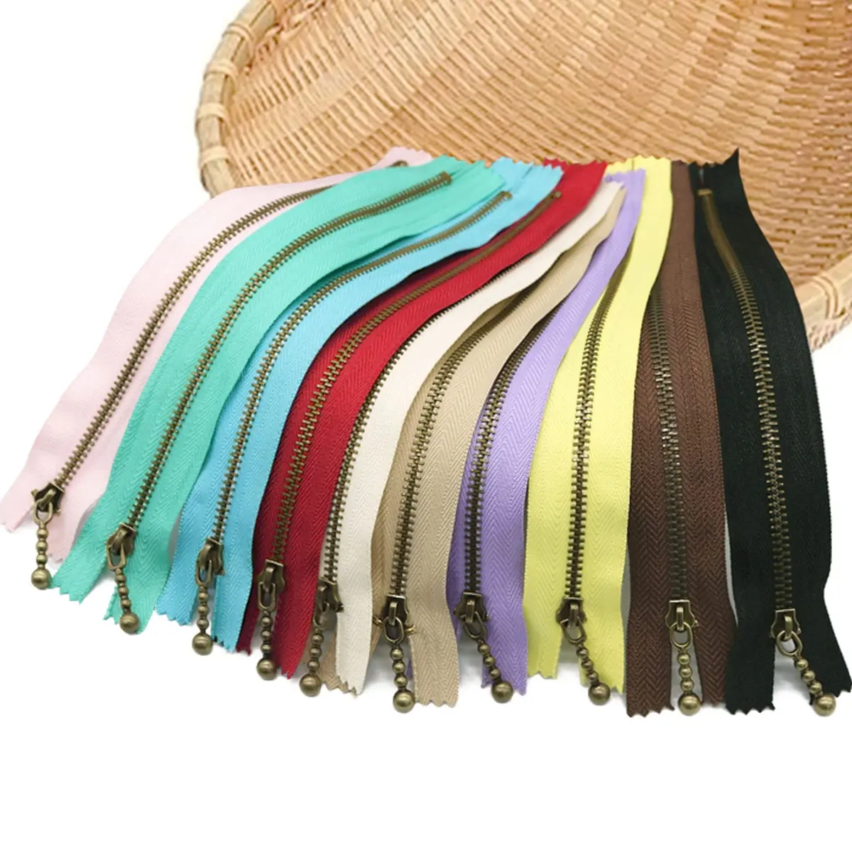 Beaulegan Metal Zippers 10 Pcs - #3 Antique Brass Close-end 7.9 Inch (20 cm), Assorted Color | Heavy Duty Metal Zippers for Bags & Crafts - view 2