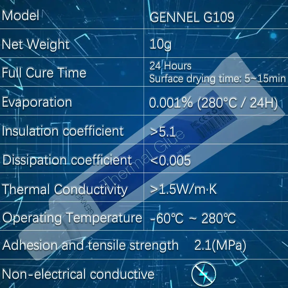 GENNEL G109 Thermal Conductive Glue 10g (0.35 oz) | Industrial Silicone Adhesive for Heat Dissipation - view 3