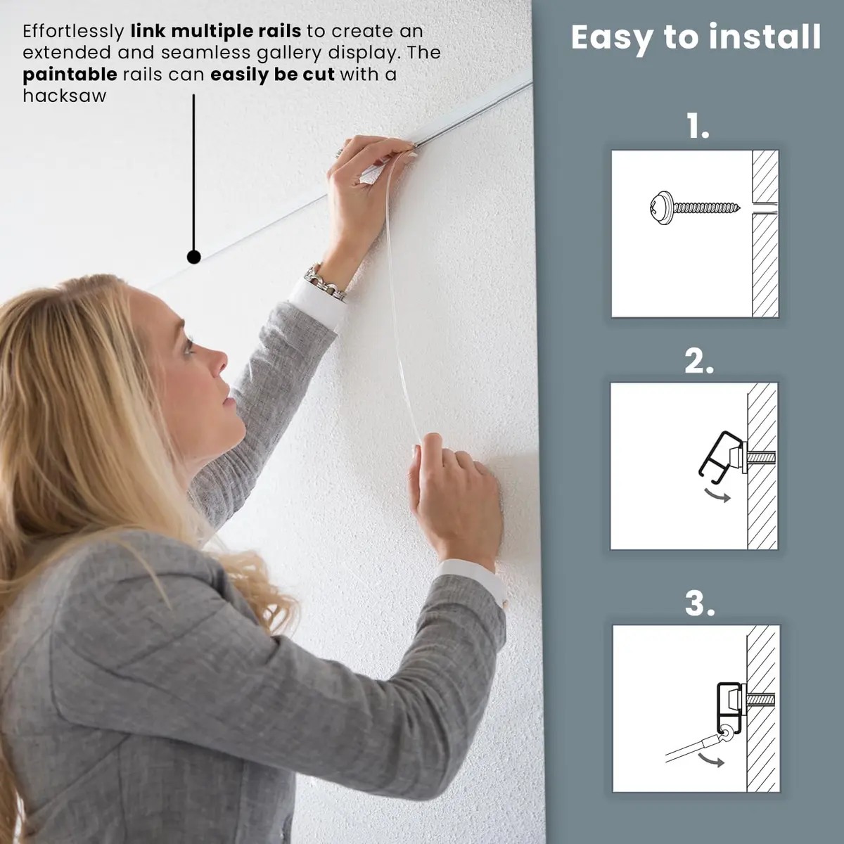 Stas Picture Hanging Systems Cliprail Pro White - Heavy Duty Art Rail 19.69 ft | Elegant & Strong Wall Mount - view 4