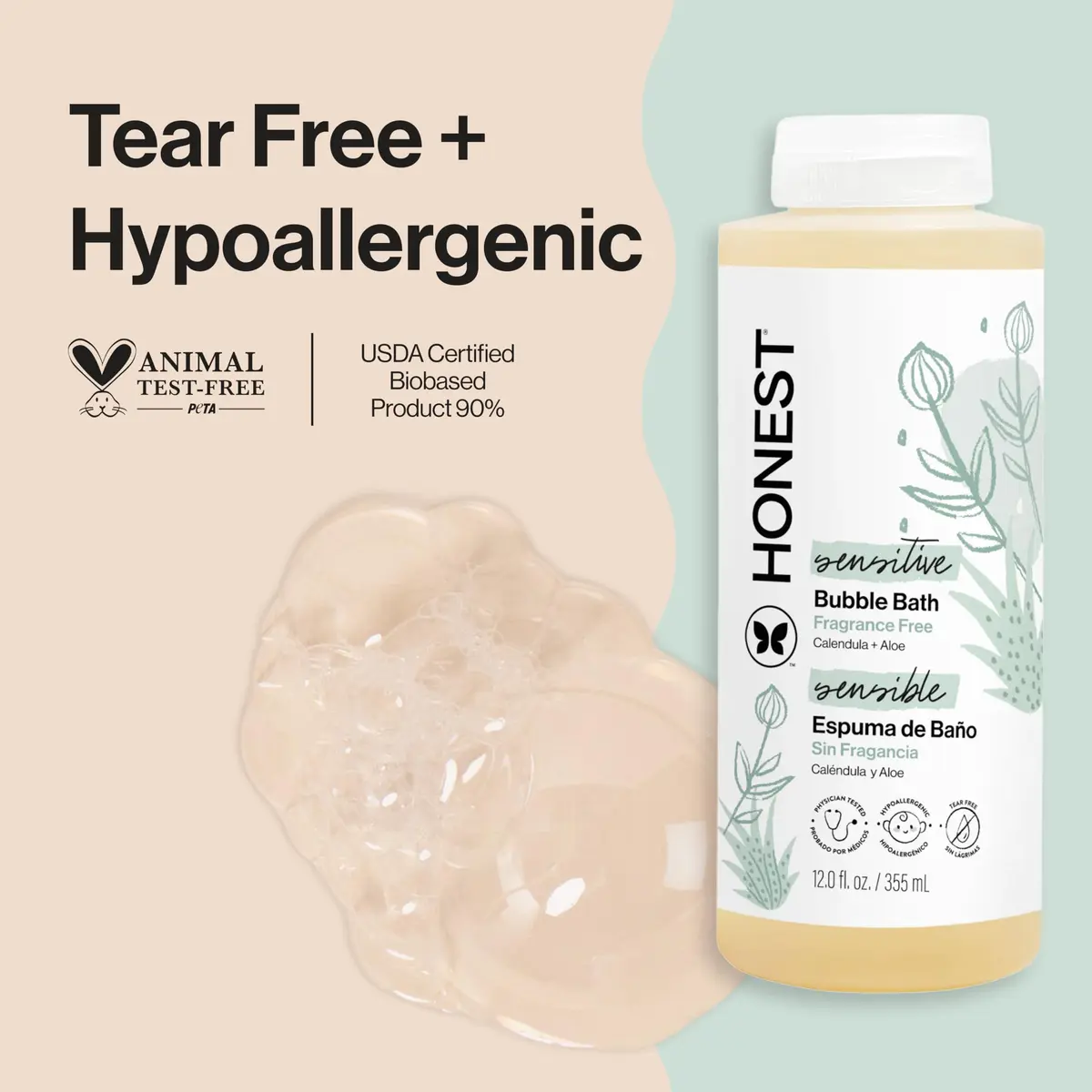 The Honest Company Fragrance-Free Bubble Bath 219ml (7.4 Fl Oz) | Hypoallergenic & Tear-Free for Sensitive Skin - view 2