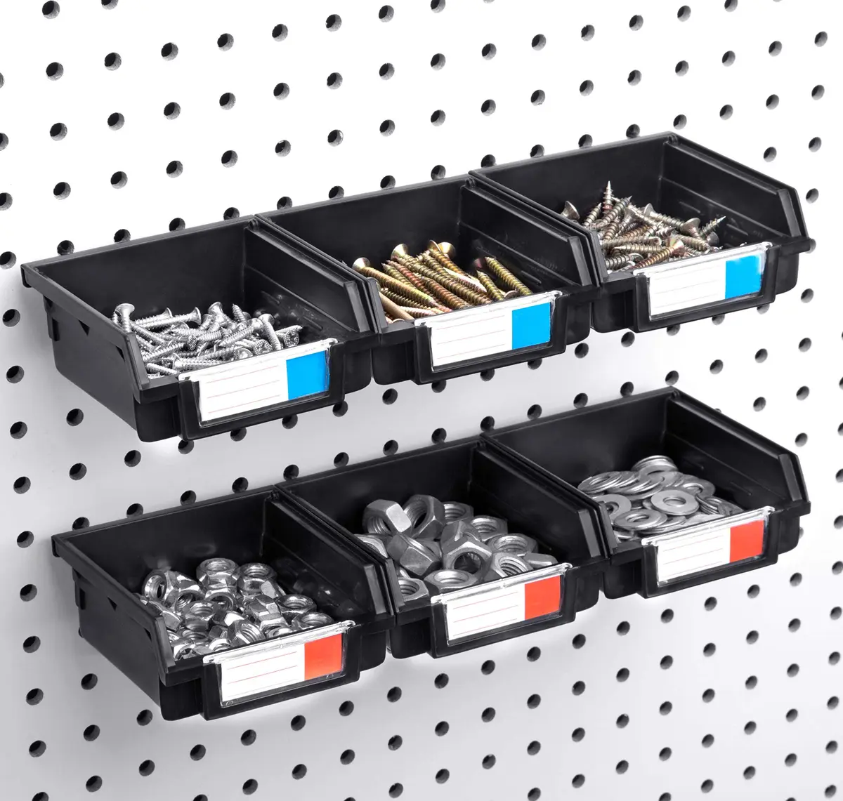 Right Arrange Pegboard Bins - 6 Pack Black | Organize Hardware & Small Parts - main product image
