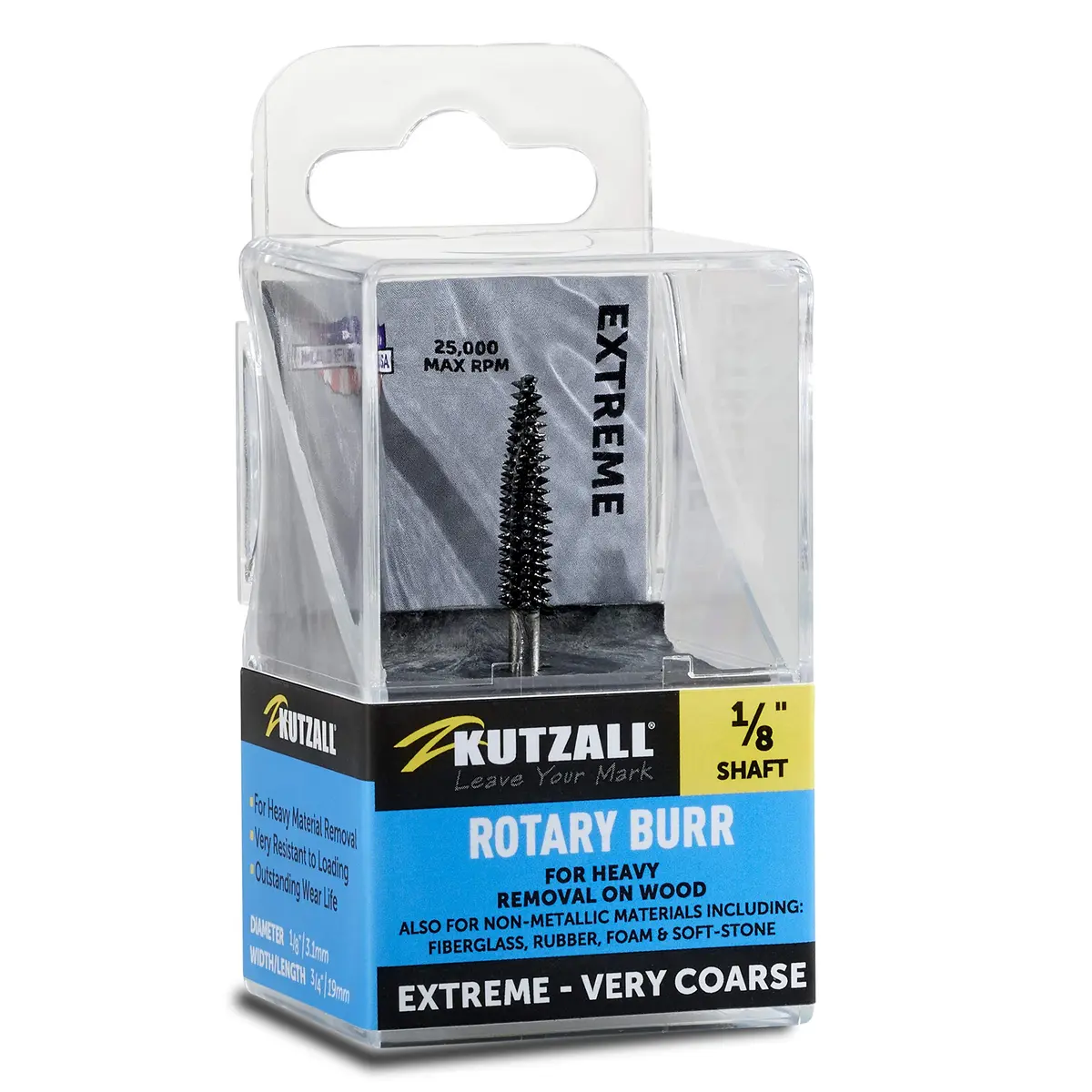 Kutzall Extreme Taper Rotary Burr 1⁄8" Shaft Very Coarse | Wood Carving Bit for Dremel, Foredom, DeWalt, Milwaukee - main product image