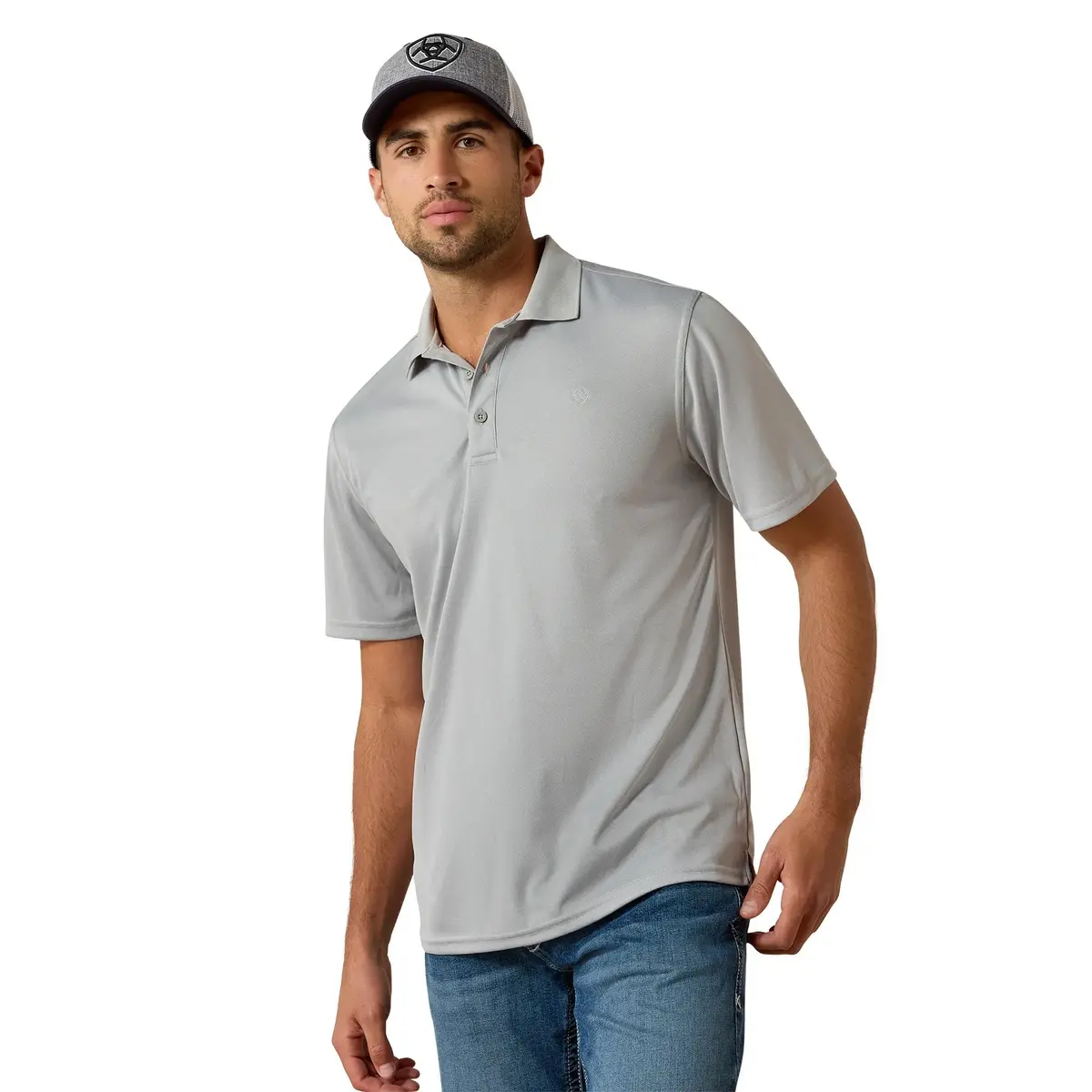 ARIAT Men's Tek Polo Shirt, Gray, XXL | Advanced sweat-wicking, odor-resistant, UPF sun protection - main product image