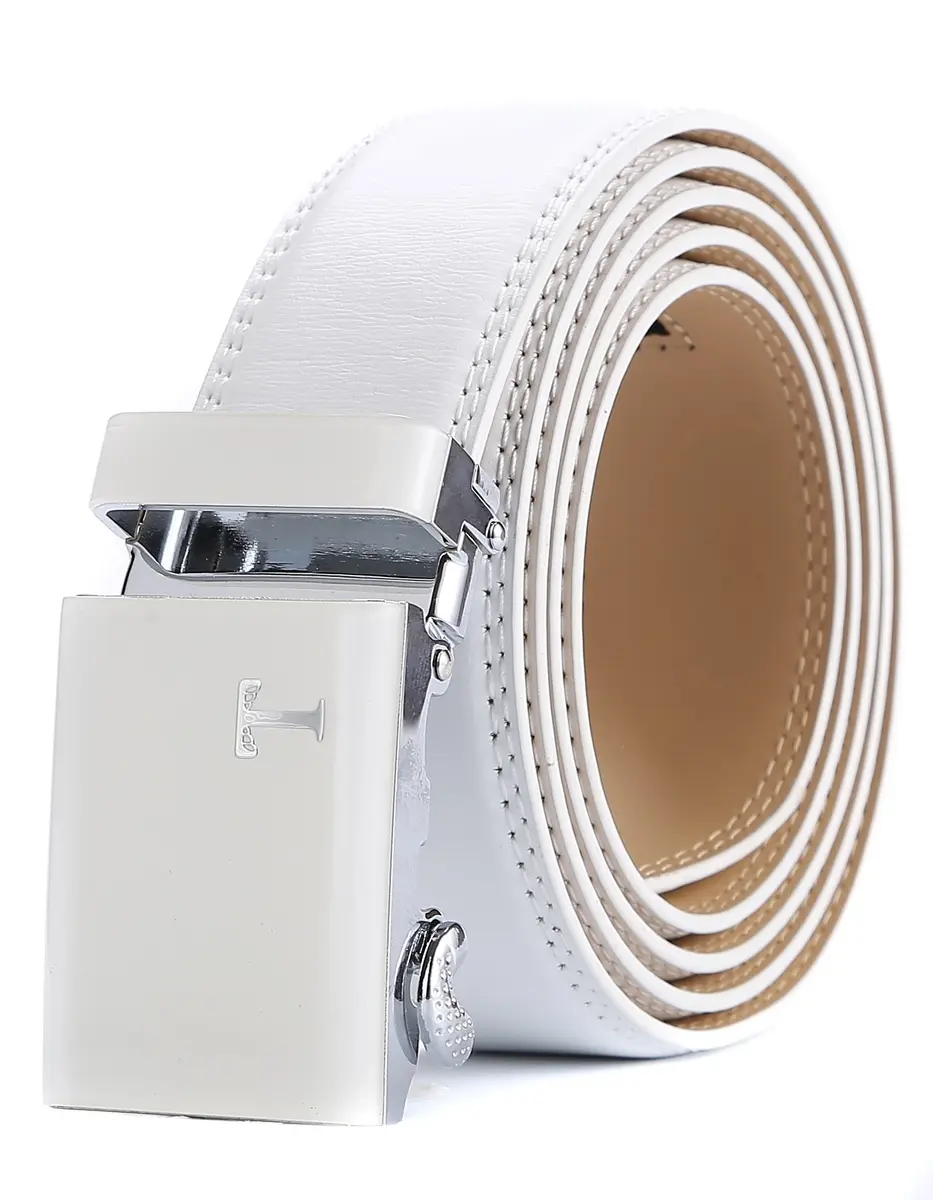 Tonywell Leather Ratchet Belt 32"-45" | Adjustable White Leather & Buckle - main product image