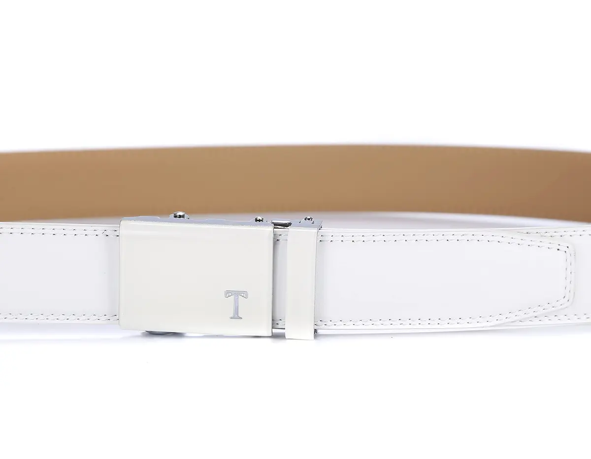 Tonywell Leather Ratchet Belt 32"-45" | Adjustable White Leather & Buckle - view 5