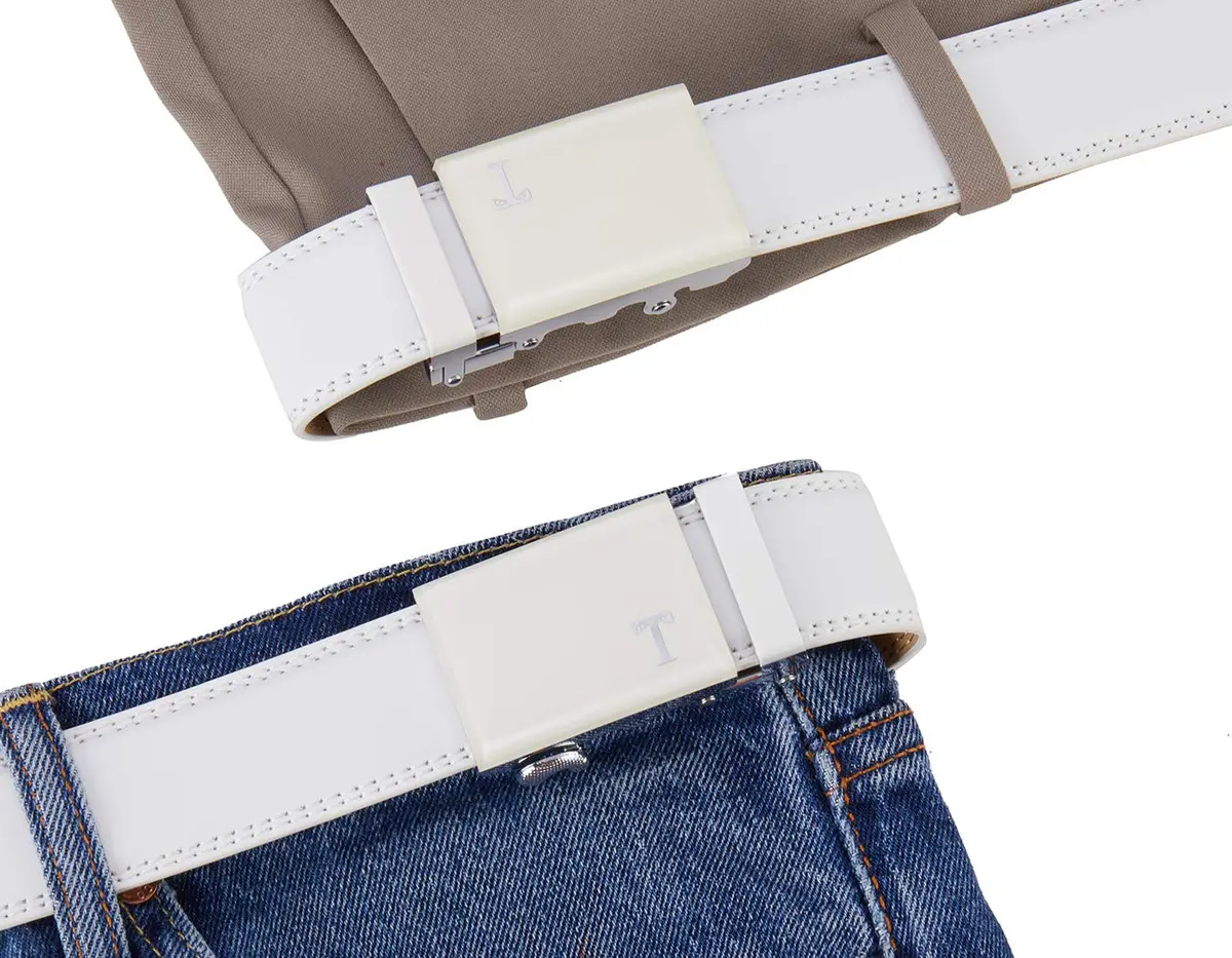 Tonywell Leather Ratchet Belt 32"-45" | Adjustable White Leather & Buckle - view 2