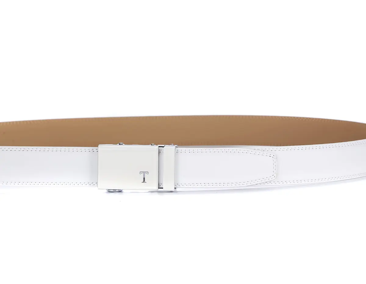 Tonywell Leather Ratchet Belt 32"-45" | Adjustable White Leather & Buckle - view 4