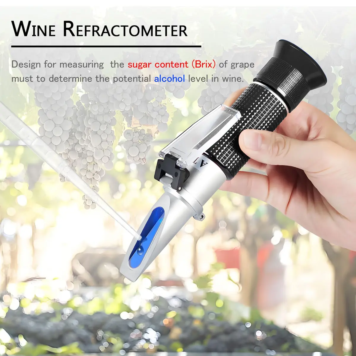 V·RESOURCING Wine Refractometer 0-40% Brix & 0-25% Alcohol | Handheld with ATC for Wine & Homebrew (100 words) - view 2