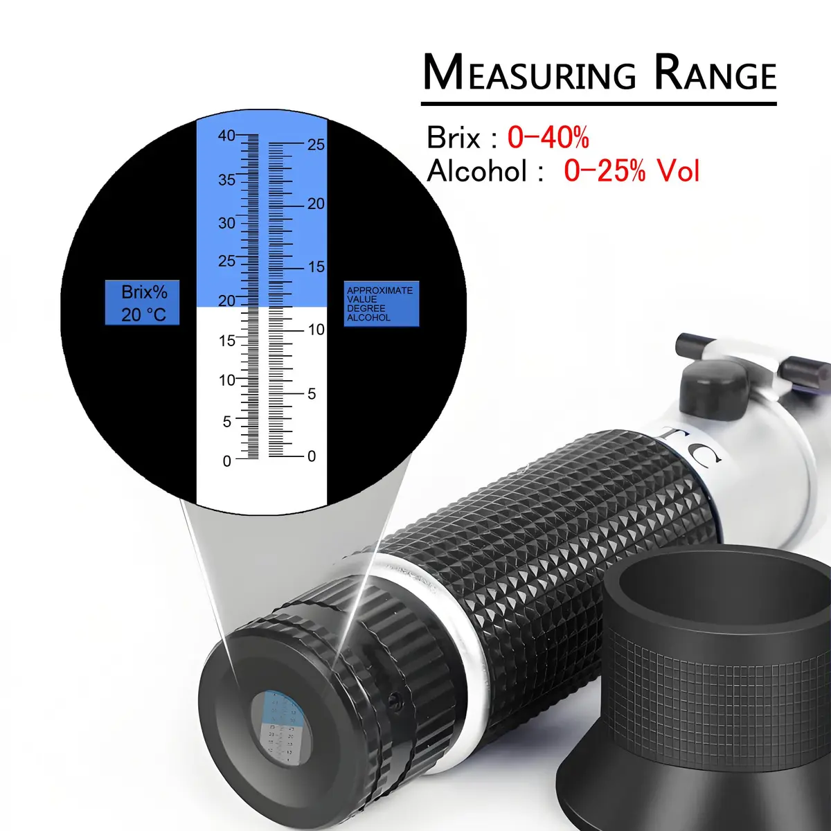 V·RESOURCING Wine Refractometer 0-40% Brix & 0-25% Alcohol | Handheld with ATC for Wine & Homebrew (100 words) - view 3
