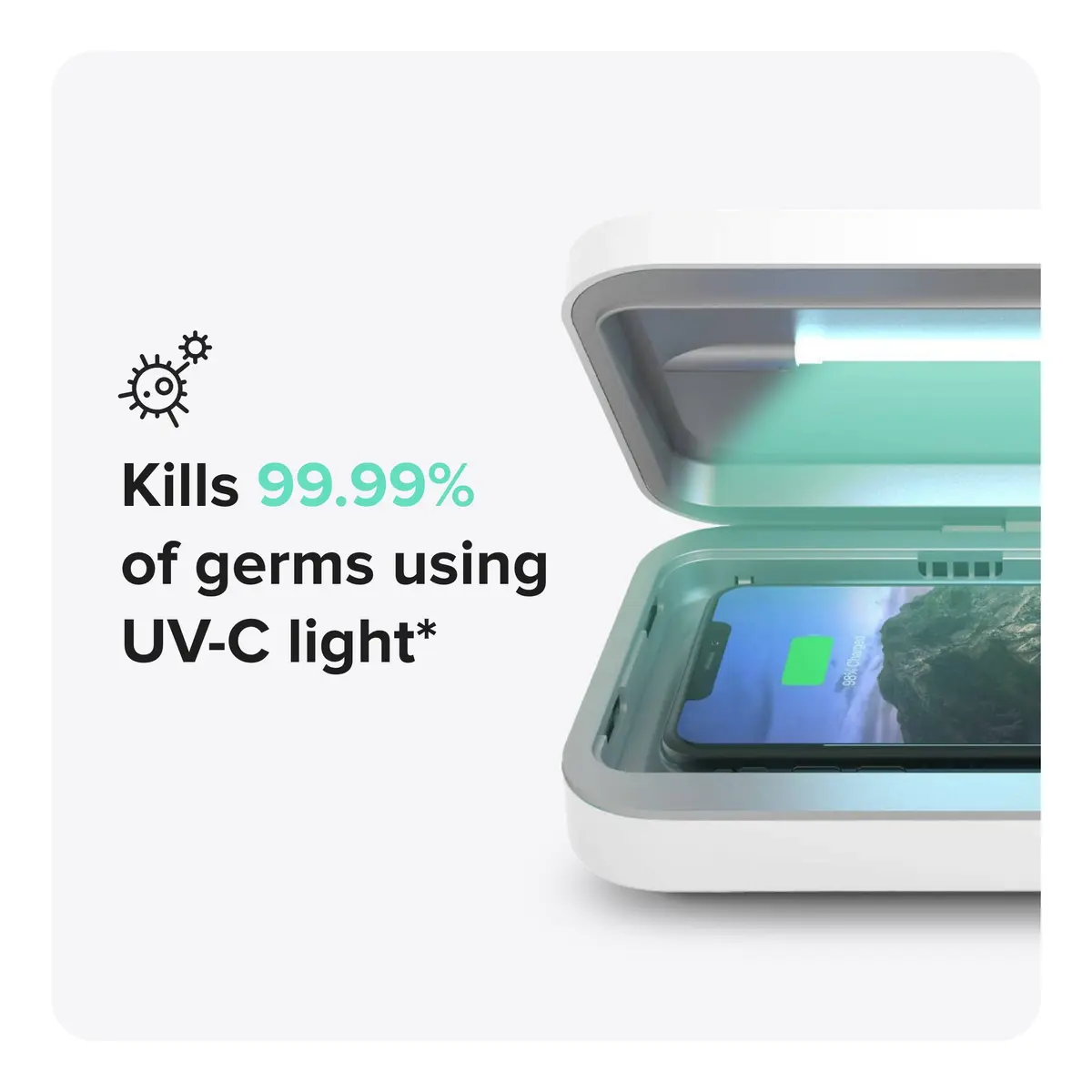PhoneSoap 3 UV Phone Sanitizer Box & Dual Charger | 360° UVC Disinfection, Silver - view 2