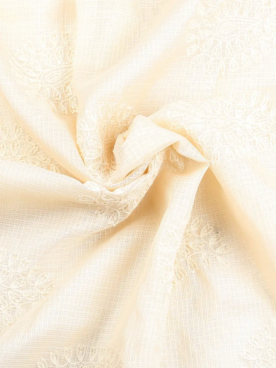 DUPATTA BAZAAR Women's Embroidered Ivory Cotton Kota Doria Dupatta | Handloom Weave - view 6