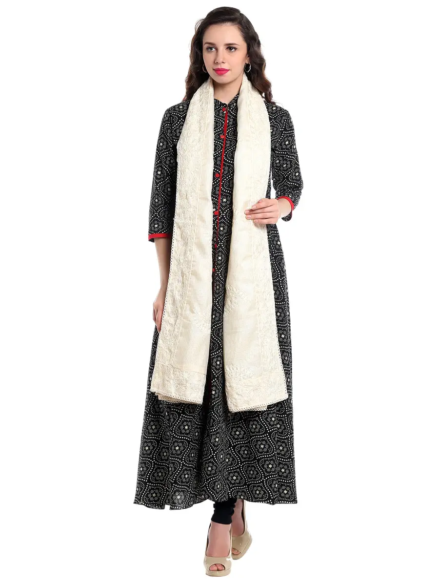 DUPATTA BAZAAR Women's Embroidered Ivory Cotton Kota Doria Dupatta | Handloom Weave - view 3
