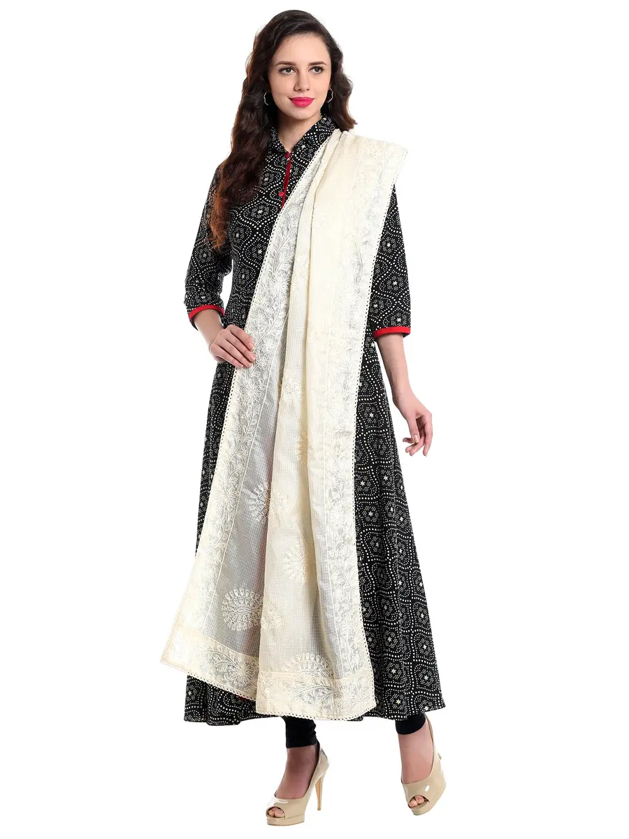 DUPATTA BAZAAR Women's Embroidered Ivory Cotton Kota Doria Dupatta | Handloom Weave - view 4