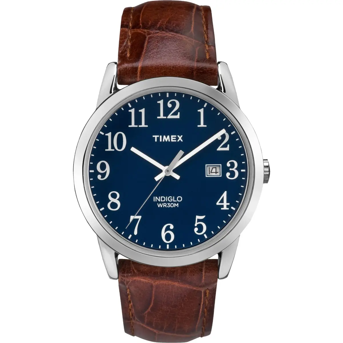 Timex Men's Easy Reader 38mm Watch – Silver-Tone Case Blue Dial with Brown Croco Leather Strap | Classic Analog Quartz Watch - main product image