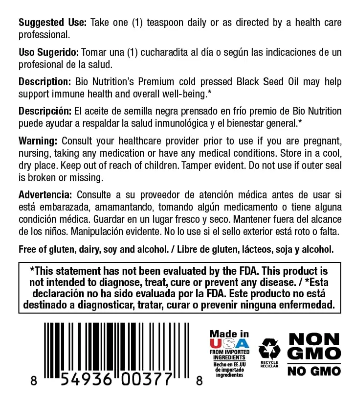 Bio Nutrition Black Seed Oil 8 Fl Oz | Pure Cold-Pressed Nigella sativa for Wellness - view 4