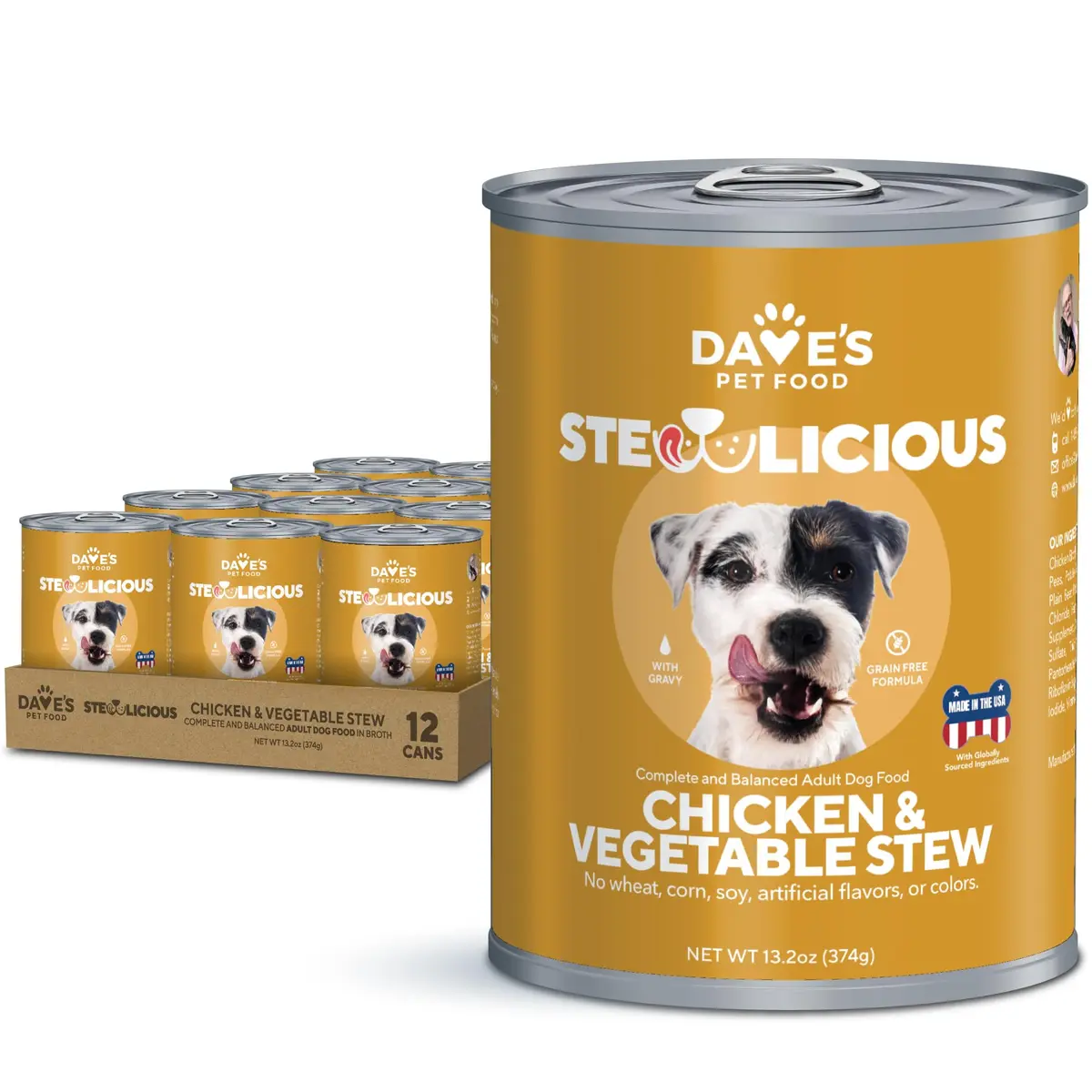 Dave's Pet Food Grain Free Dog Food, Chicken & Vegetable Gravy, 13.2oz | All Natural, Grain-Free Nutrition for Dogs - main product image