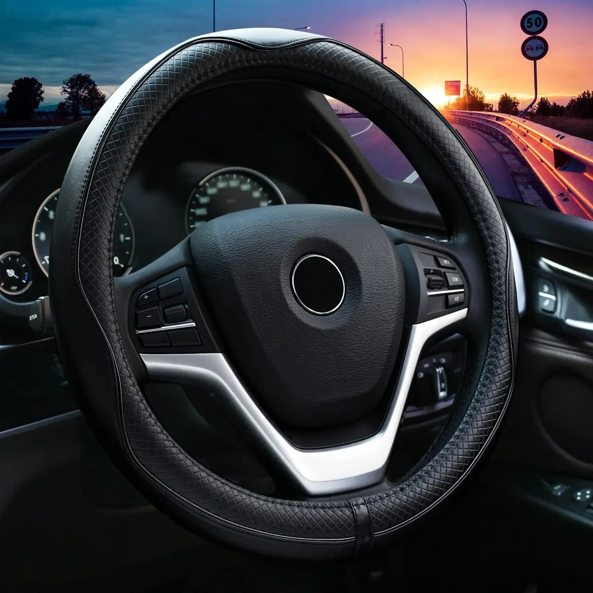 Valleycomfy Genuine Leather Steering Wheel Cover M (37-39 cm) | Breathable, Anti-Slip & Odor Free - main product image