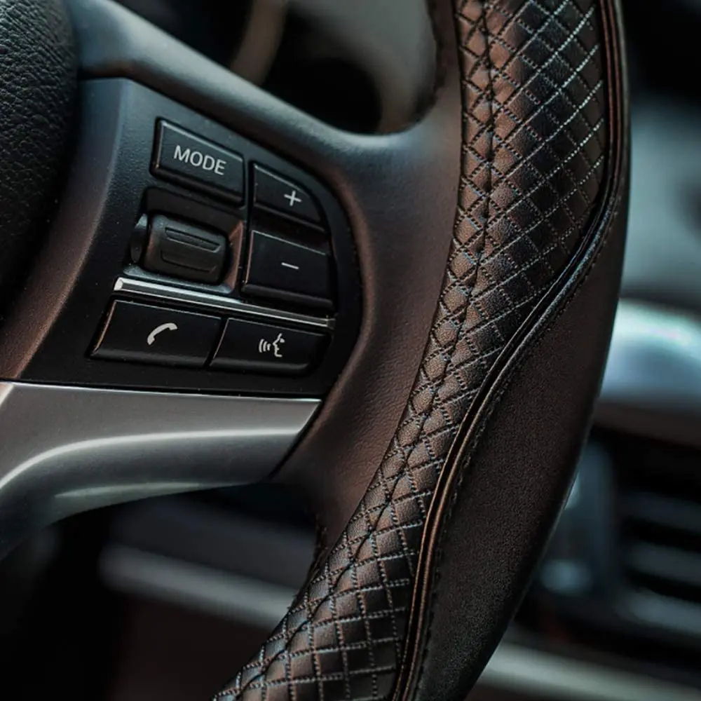 Valleycomfy Genuine Leather Steering Wheel Cover M (37-39 cm) | Breathable, Anti-Slip & Odor Free - view 3