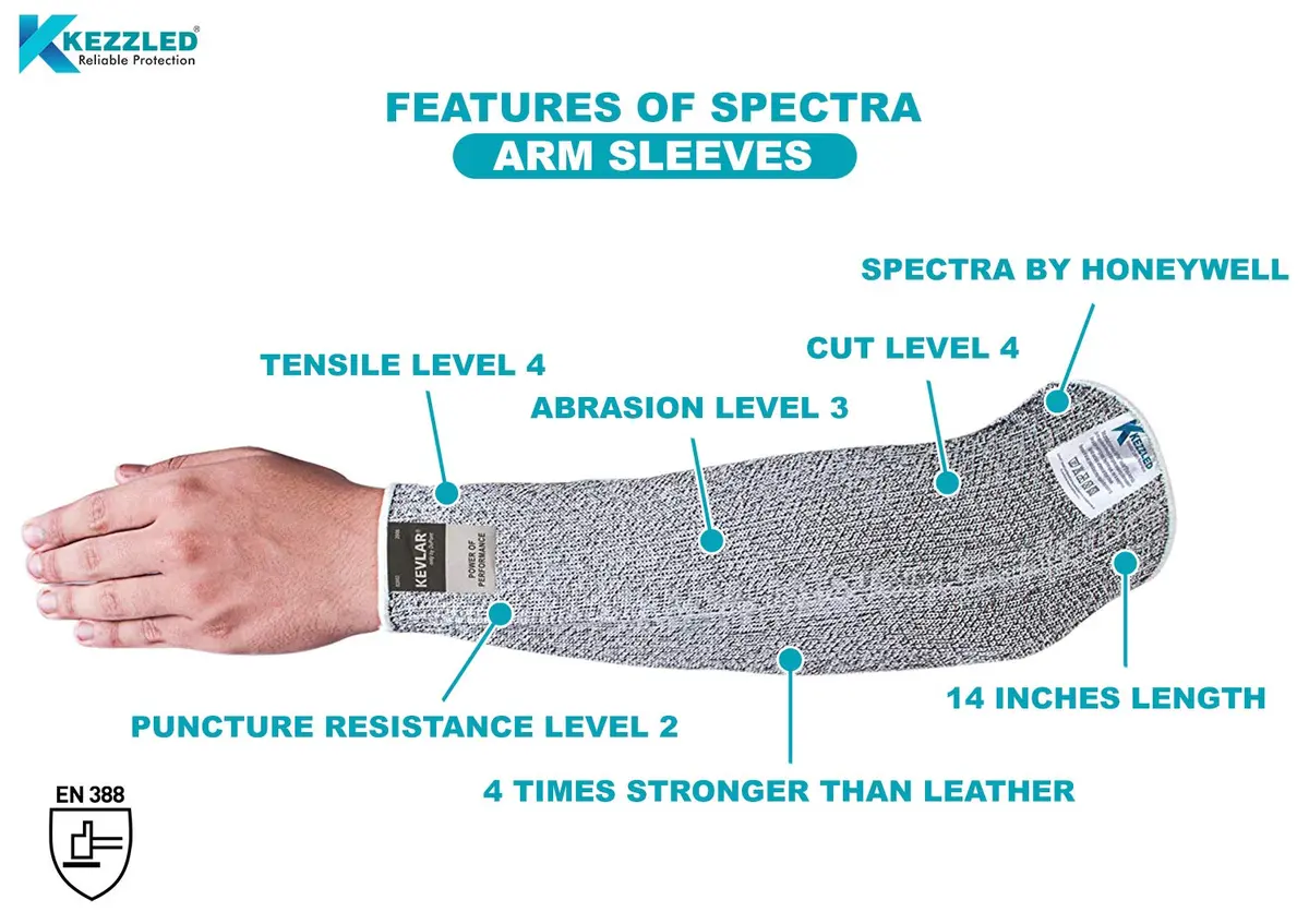 KEZZLED Heavy Duty Kevlar Arm Sleeves with Thumbhole | Cut & Heat Resistant, 18'' Inches, Grey - view 3