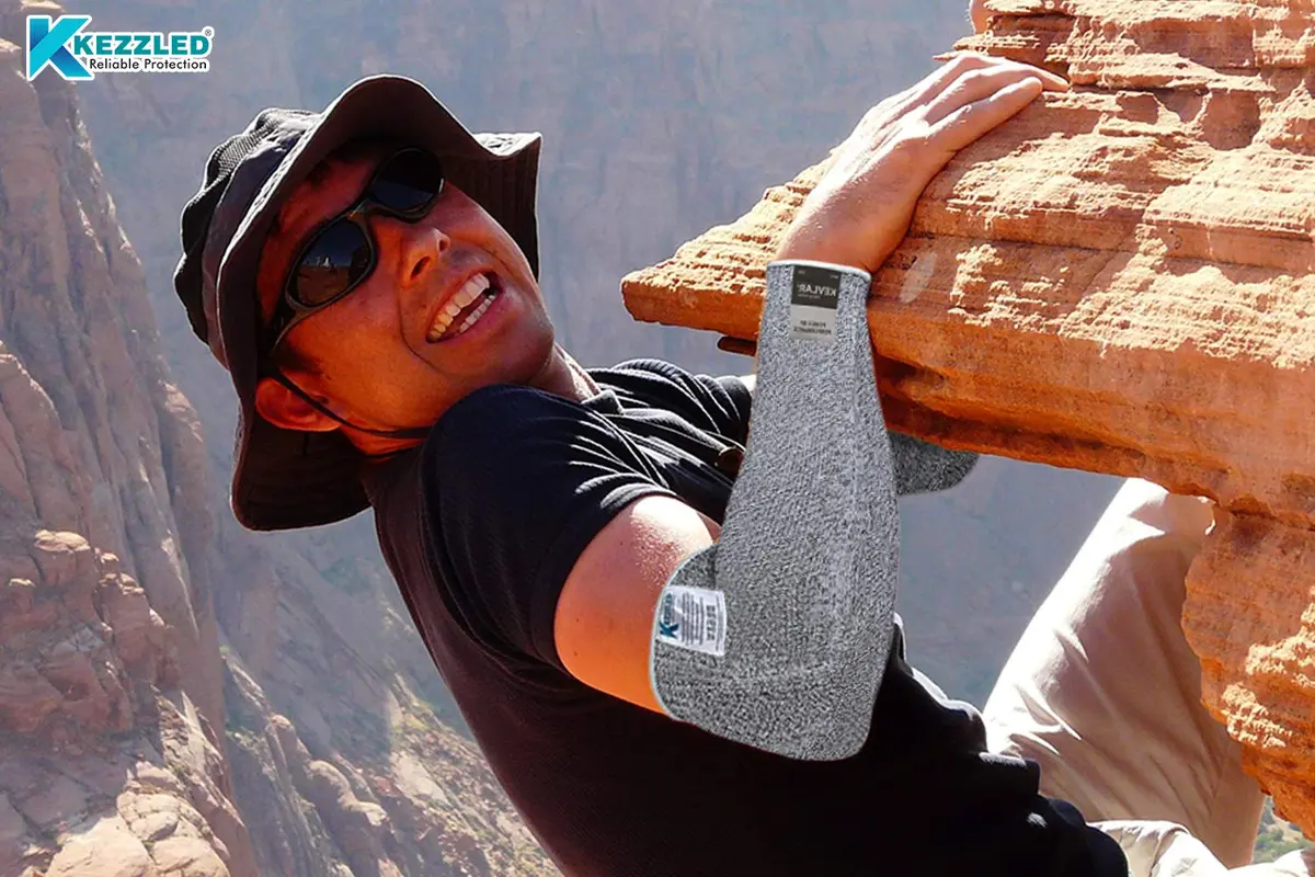 KEZZLED Heavy Duty Kevlar Arm Sleeves with Thumbhole | Cut & Heat Resistant, 18'' Inches, Grey - view 4