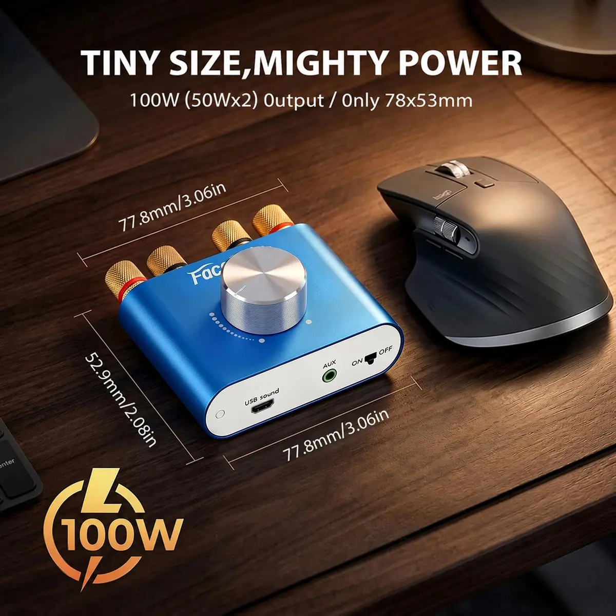 Facmogu F900S Mini Bluetooth 5.0 Power Amplifier 50Wx2 | Compact Stereo Amp for Home & Desk - view 3