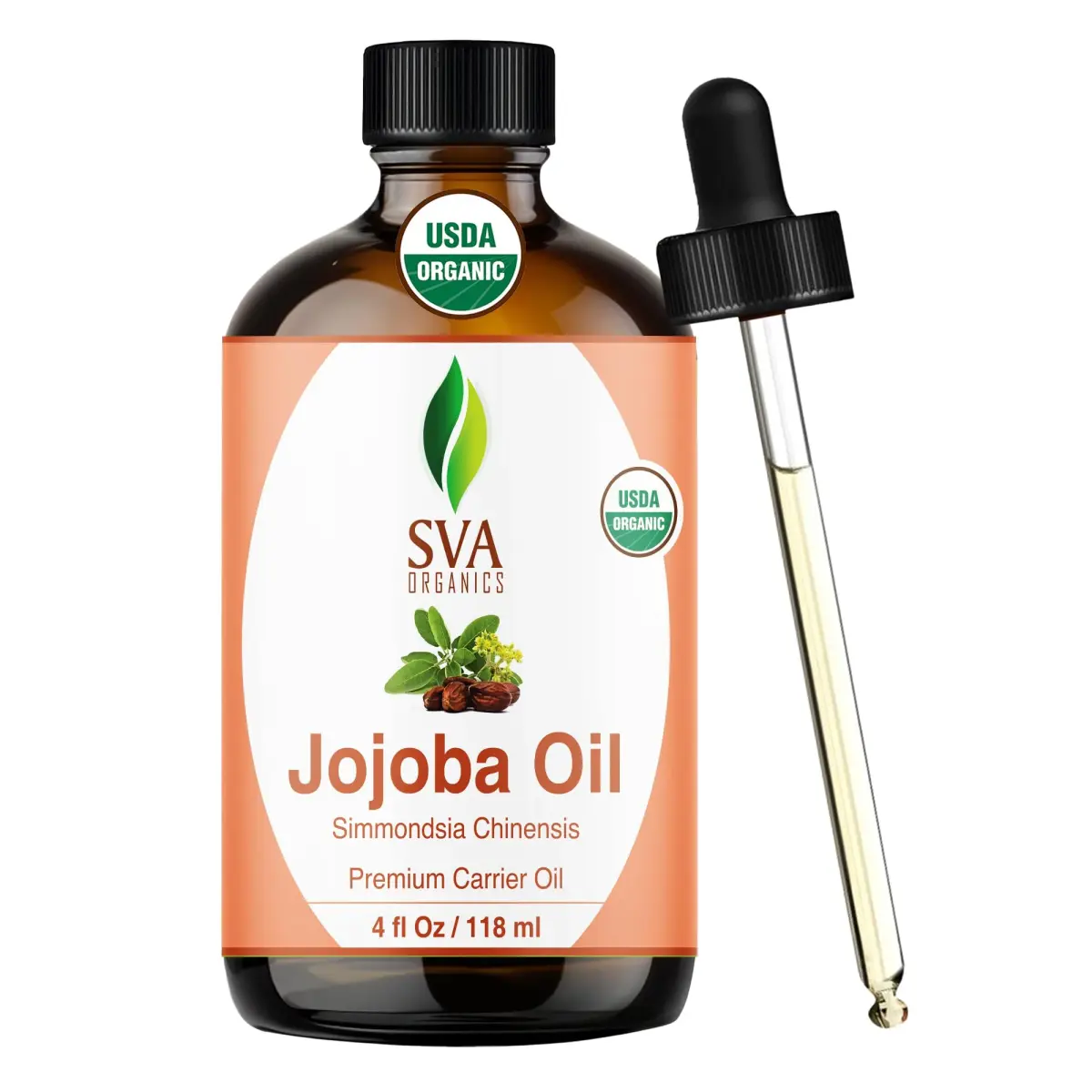 SVA ORGANICS Jojoba Seed Carrier Oil 4 Fl Oz (118 ml) with Dropper | Pure & Natural - main product image