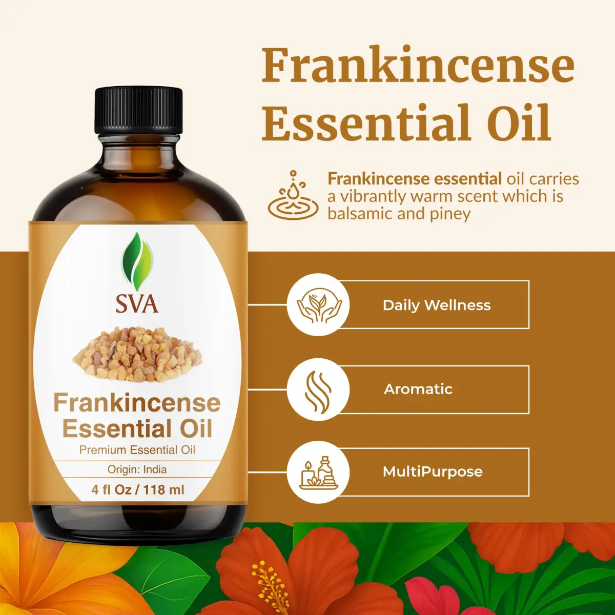 SVA ORGANICS Frankincense Essential Oil 118 ml (4 Fl Oz) | Pure Serrata Oil for Aromatherapy & Skin - view 2