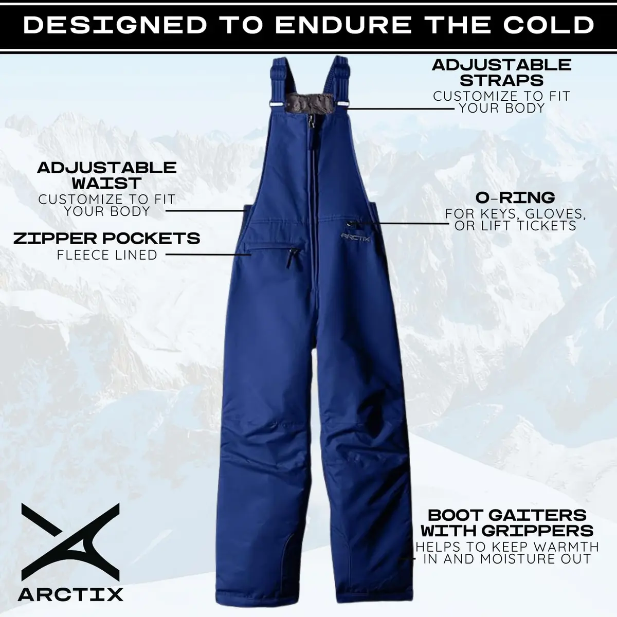 Arctix Kids Insulated Snow Bib Overalls Large | Warm, Water-Resistant, Easy Fit for Snow Adventures - view 3