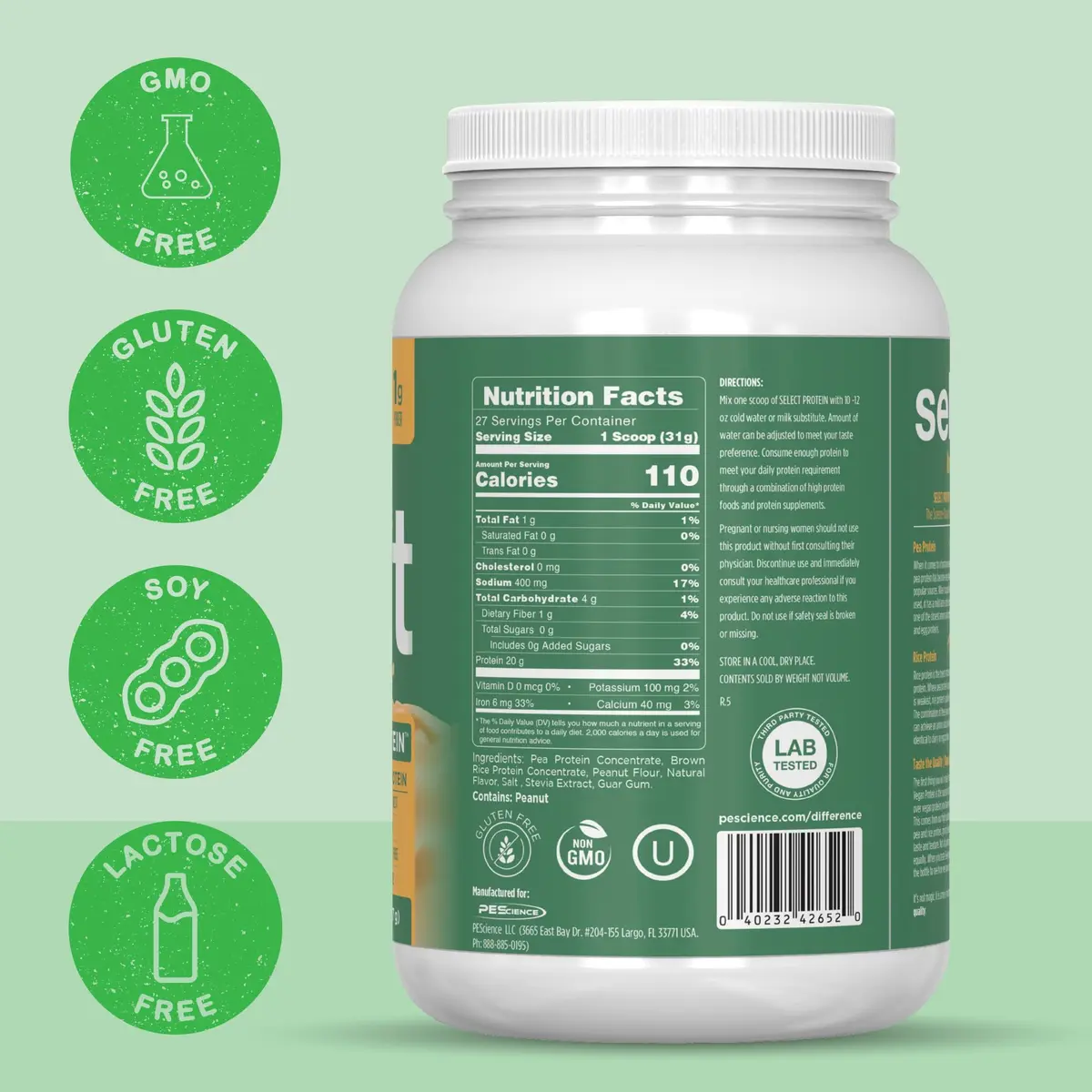 PEScience Select Vegan Protein Powder, Peanut Butter Delight, 27 Servings | Plant-Based, Dairy & Gluten Free - view 6