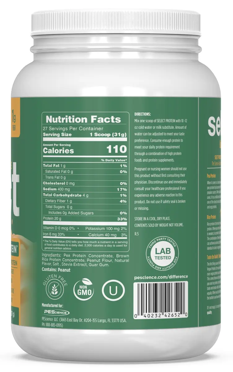 PEScience Select Vegan Protein Powder, Peanut Butter Delight, 27 Servings | Plant-Based, Dairy & Gluten Free - view 8