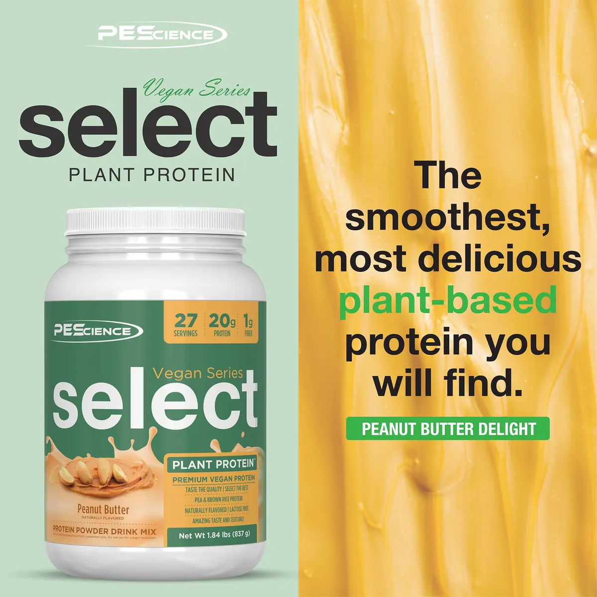 PEScience Select Vegan Protein Powder, Peanut Butter Delight, 27 Servings | Plant-Based, Dairy & Gluten Free - view 3