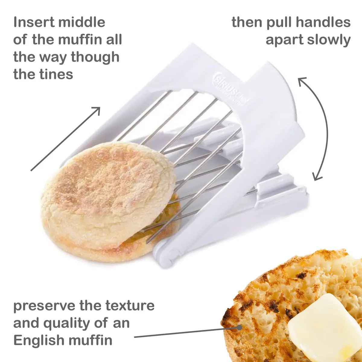 SIRIUS Chef English Muffin Splitter Tool | Stainless Steel Tines, Plastic Handles, 15.2 x 12 cm (6 x 4.75 Inches) - view 5