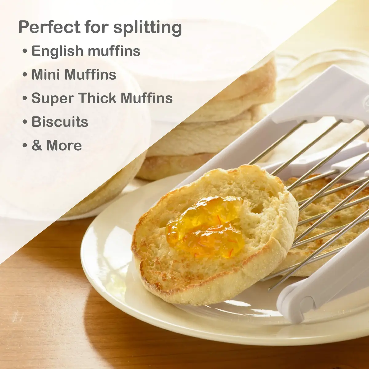 SIRIUS Chef English Muffin Splitter Tool | Stainless Steel Tines, Plastic Handles, 15.2 x 12 cm (6 x 4.75 Inches) - view 2