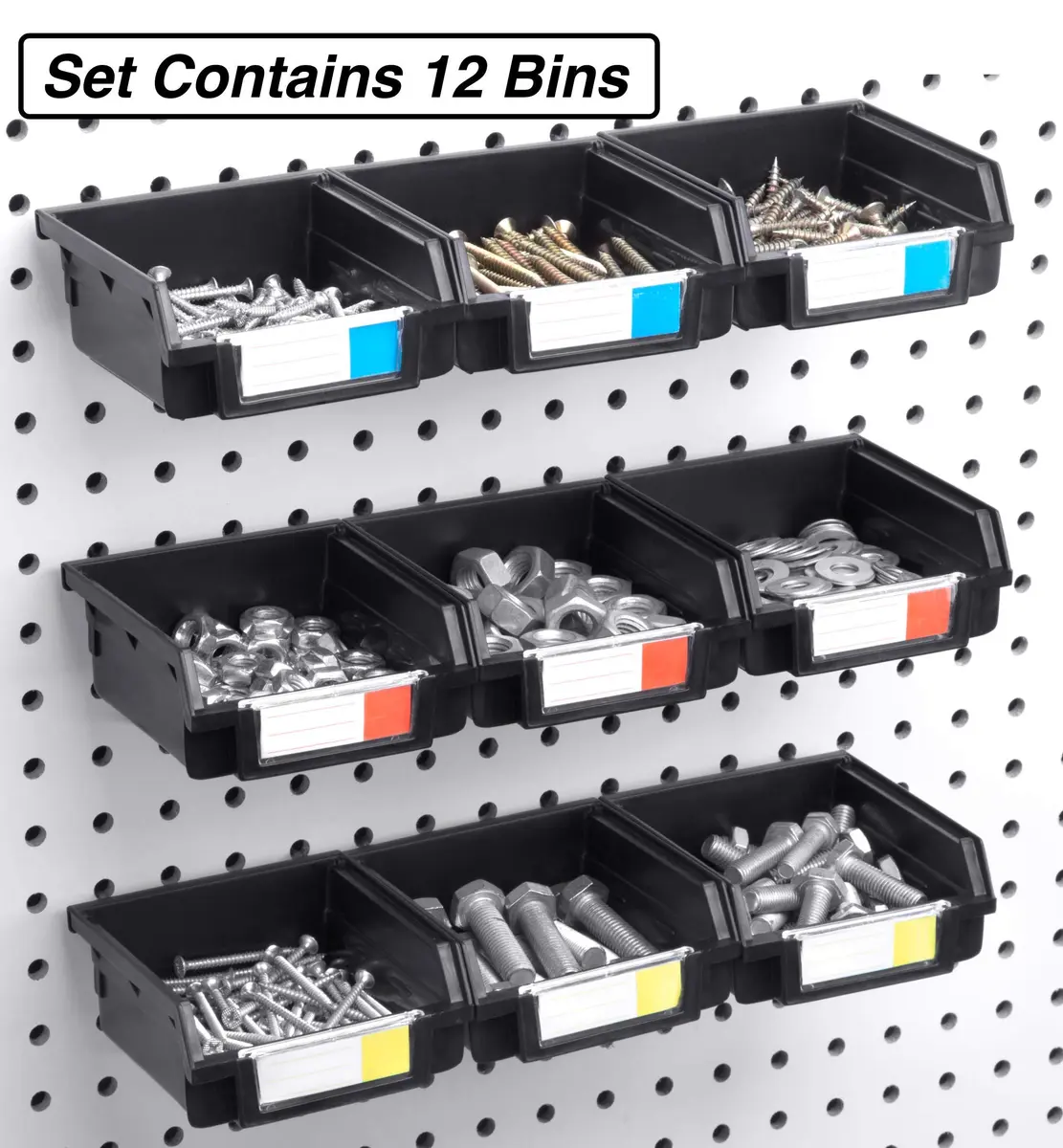 Right Arrange Pegboard Bins - 12 Pack Black | Organize Hardware & Small Parts - view 3