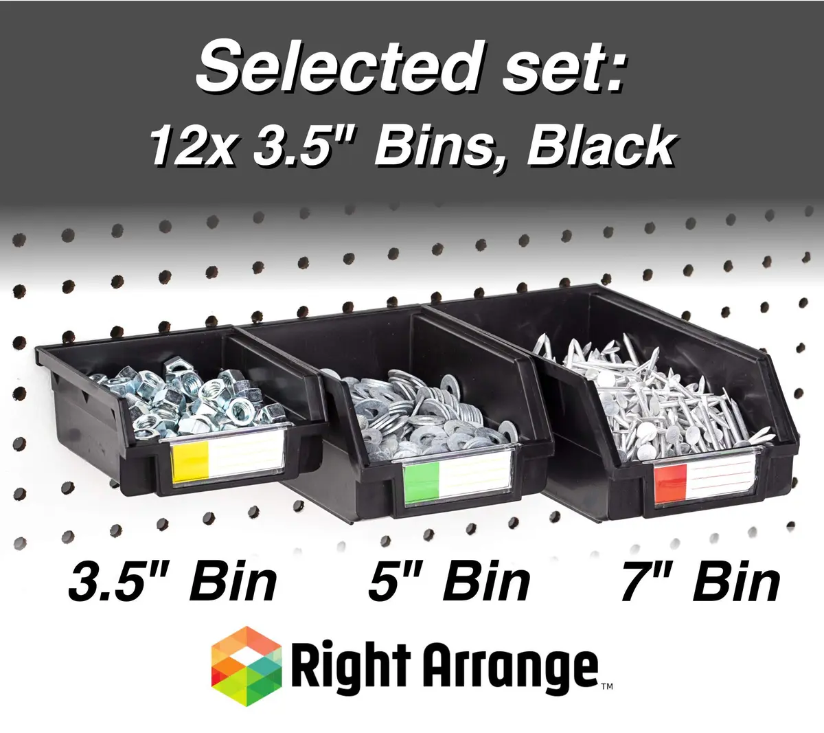 Right Arrange Pegboard Bins - 12 Pack Black | Organize Hardware & Small Parts - view 4