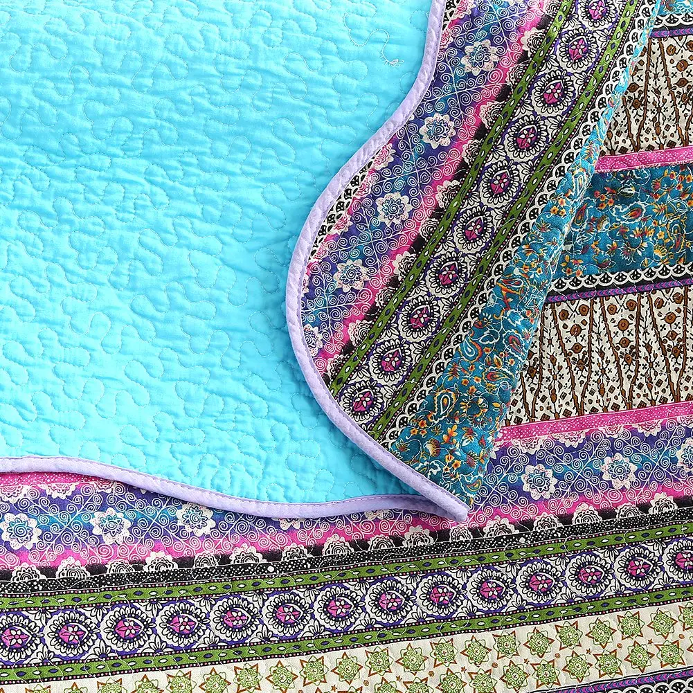 NEWLAKE Reversible Floral Patchwork Quilt Throw Blanket 60x78 Inch | Cotton, Blue Jacquard - view 4