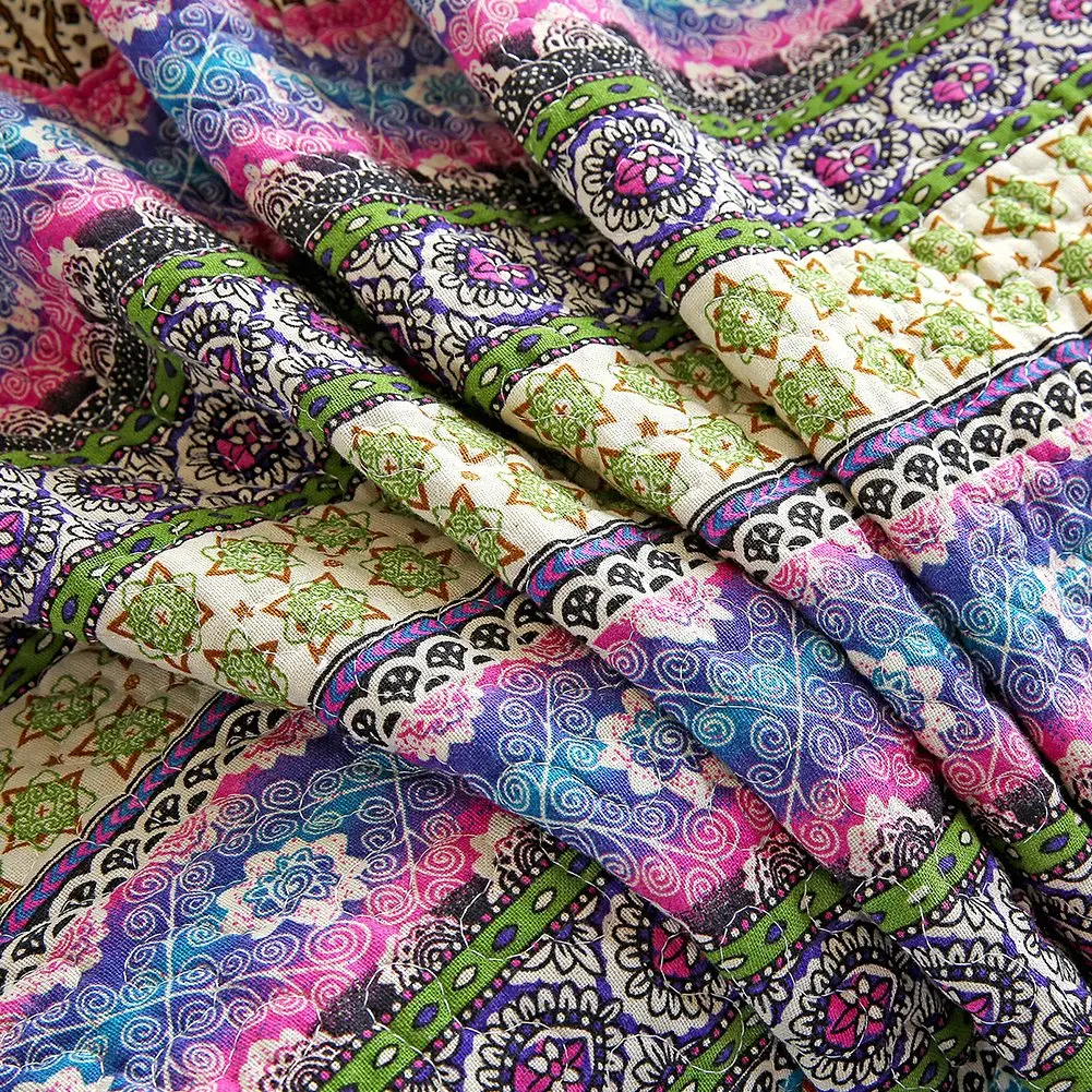 NEWLAKE Reversible Floral Patchwork Quilt Throw Blanket 60x78 Inch | Cotton, Blue Jacquard - view 5