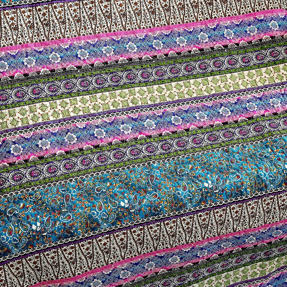 NEWLAKE Reversible Floral Patchwork Quilt Throw Blanket 60x78 Inch | Cotton, Blue Jacquard - view 6